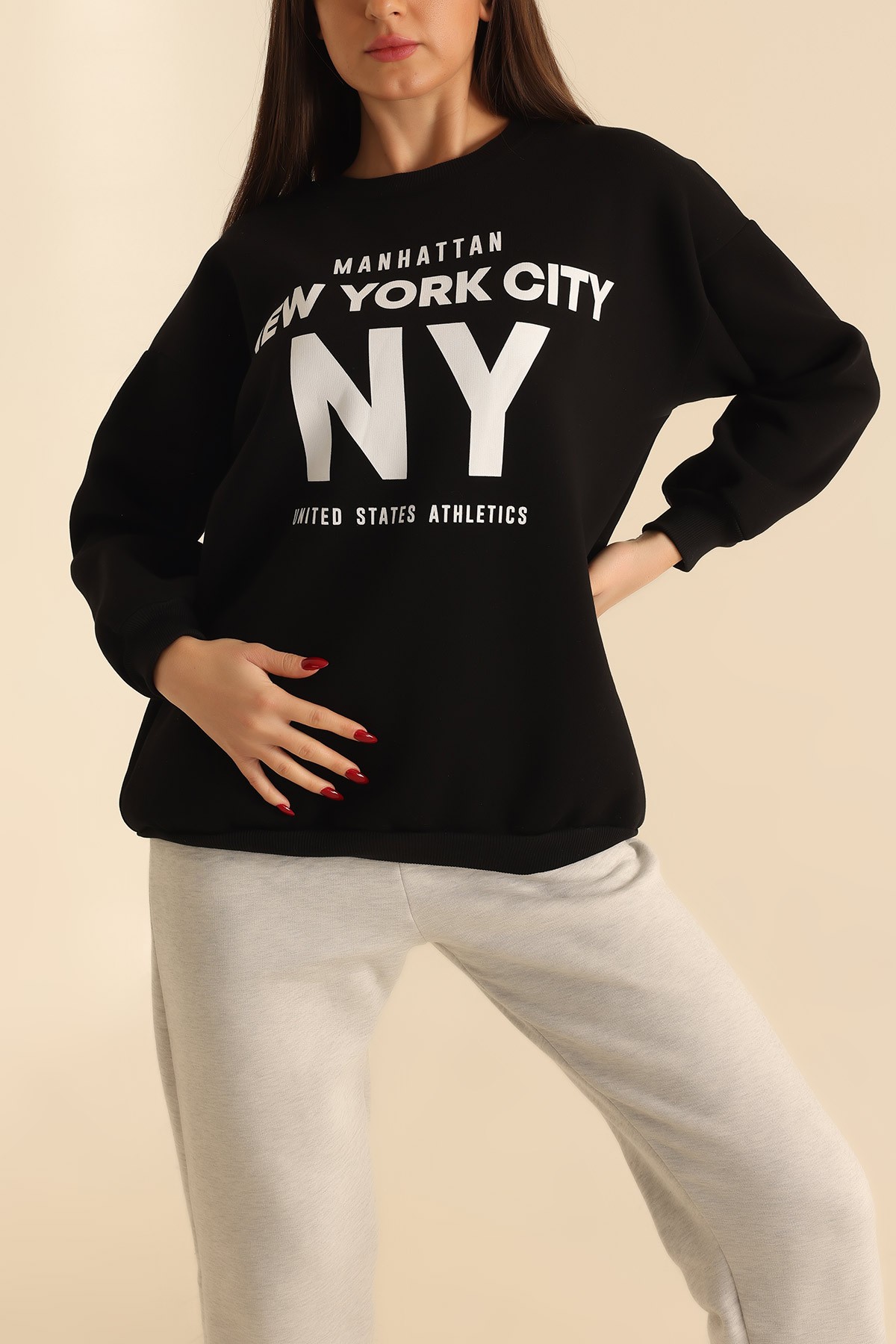 Siyah Şardonlu Baskılı Bayan Sweat 214762