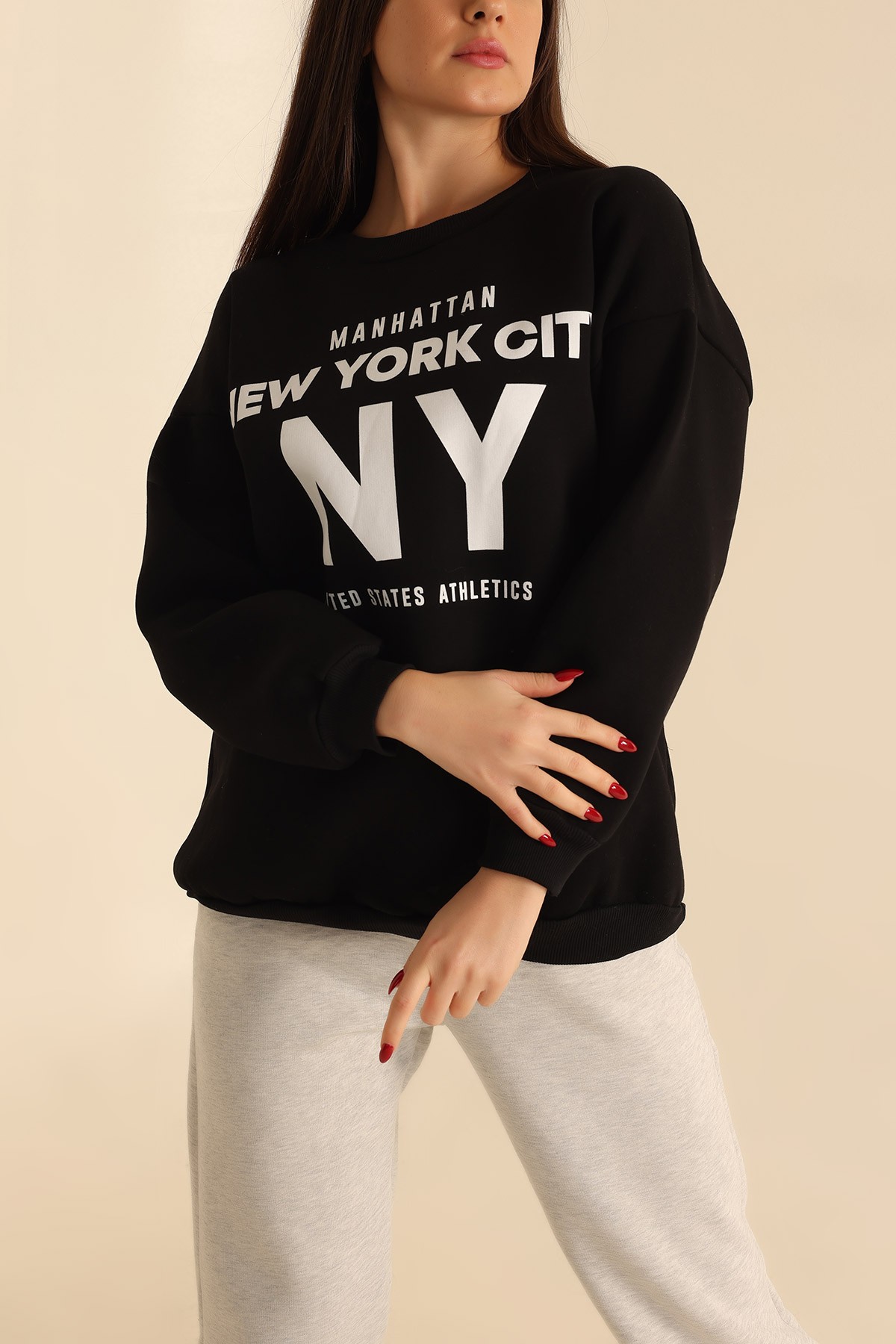 Siyah Şardonlu Baskılı Bayan Sweat 214762