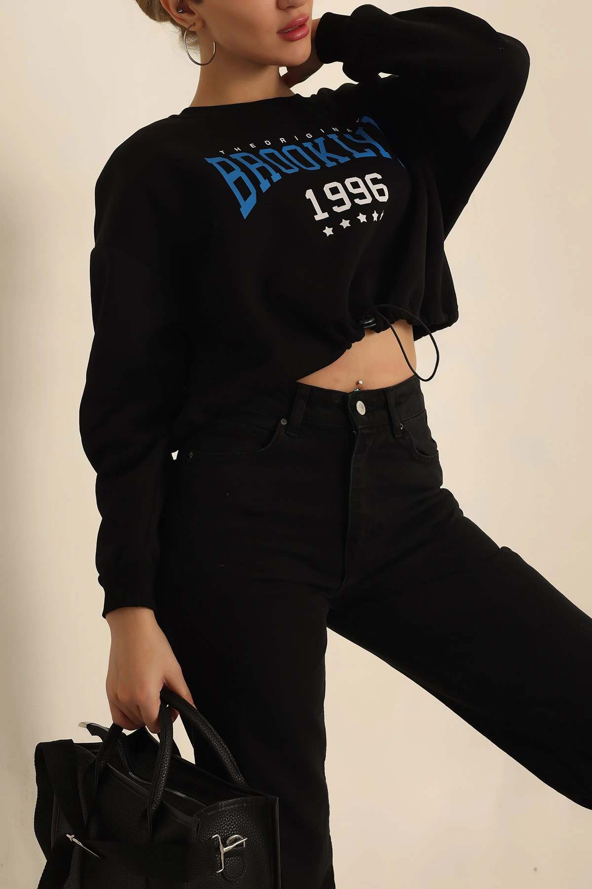 Siyah Şardonlu Baskılı Bayan Sweat 228854