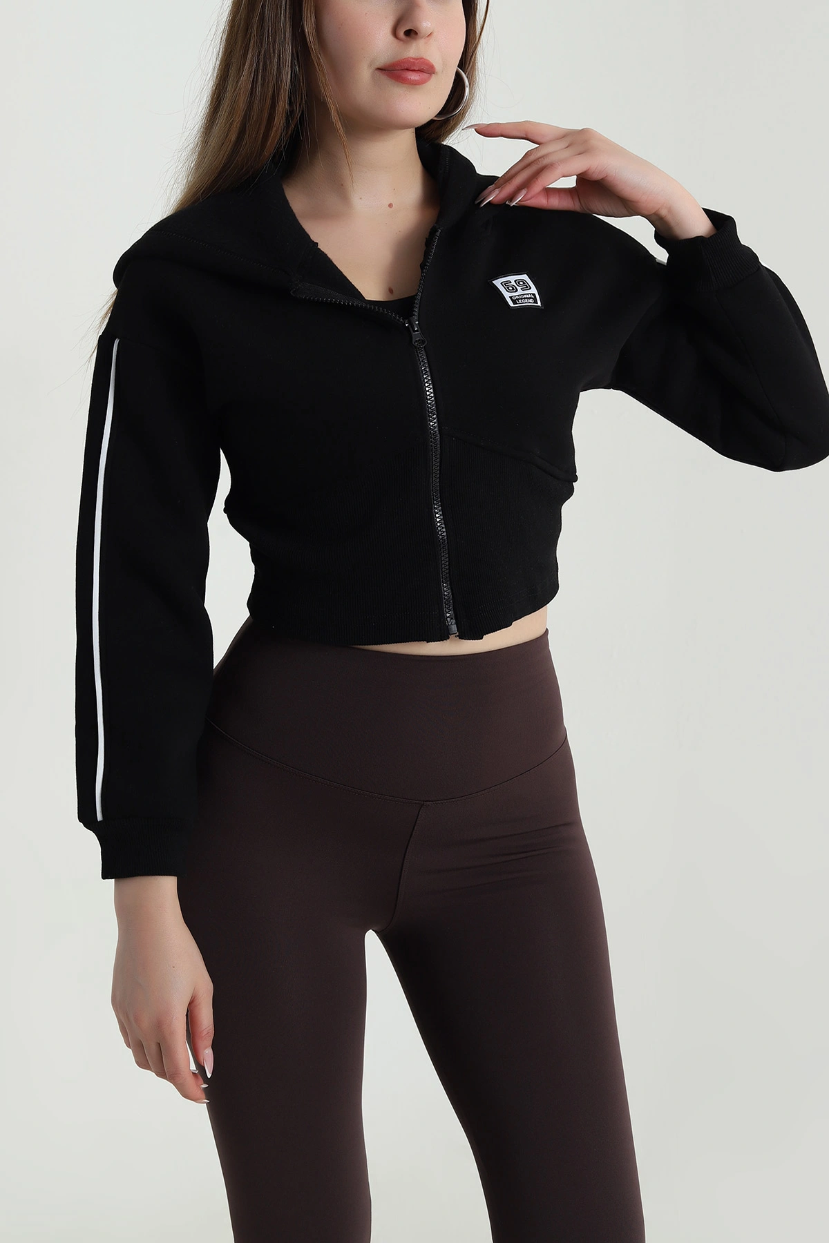 Siyah Şardonlu Crop Kadın Sweat 489184