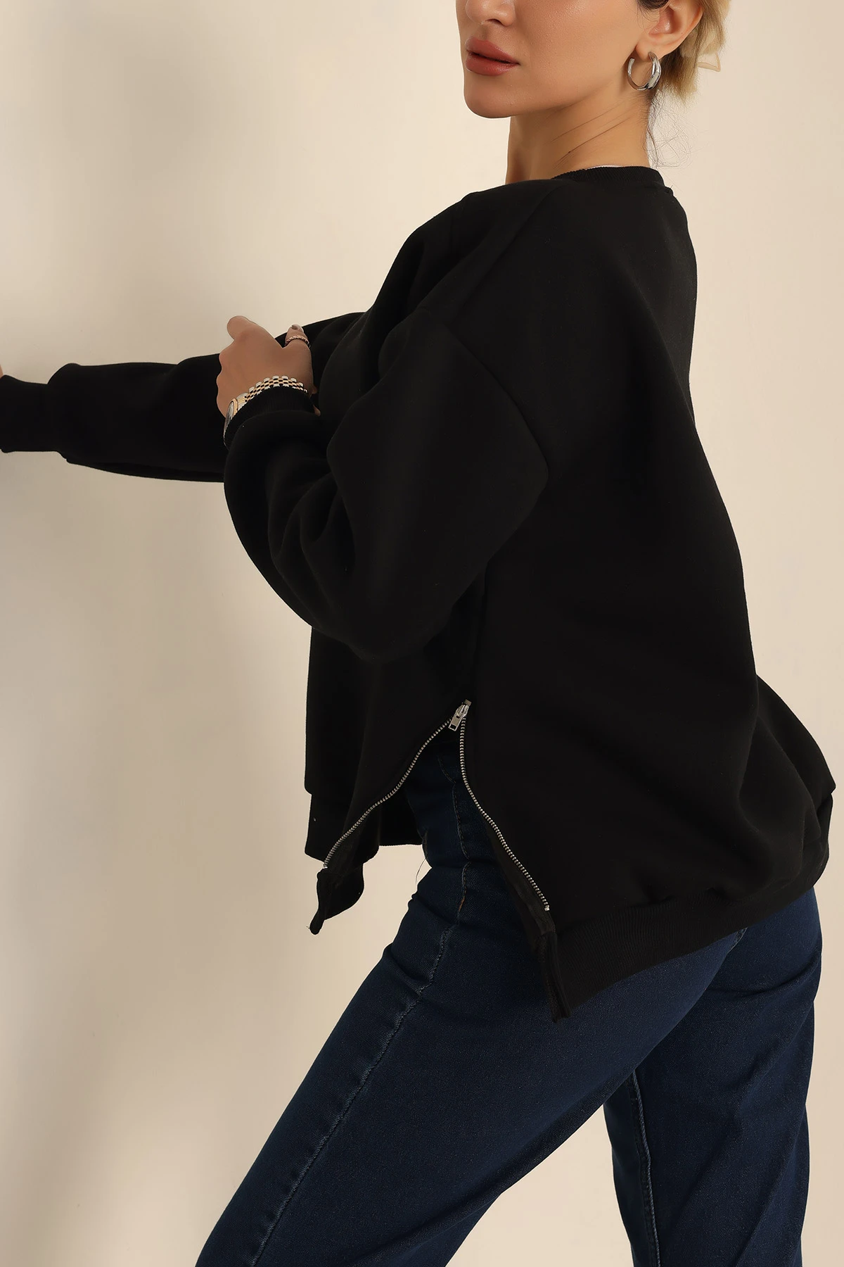 Siyah Şardonlu Fermuar Detay Sweat 224464
