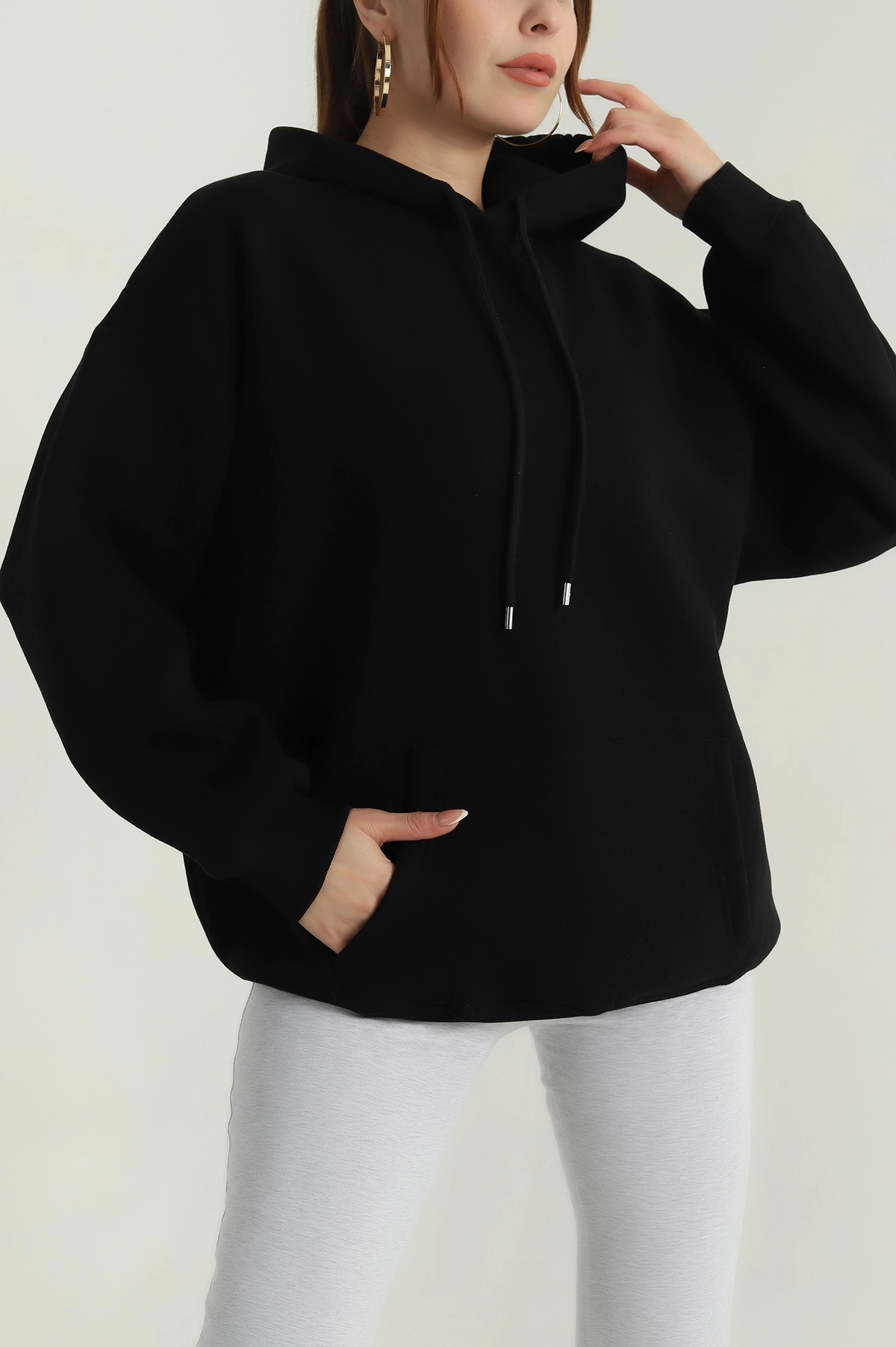 Siyah Şardonlu Kadın Fermuarsız Sweat 400549