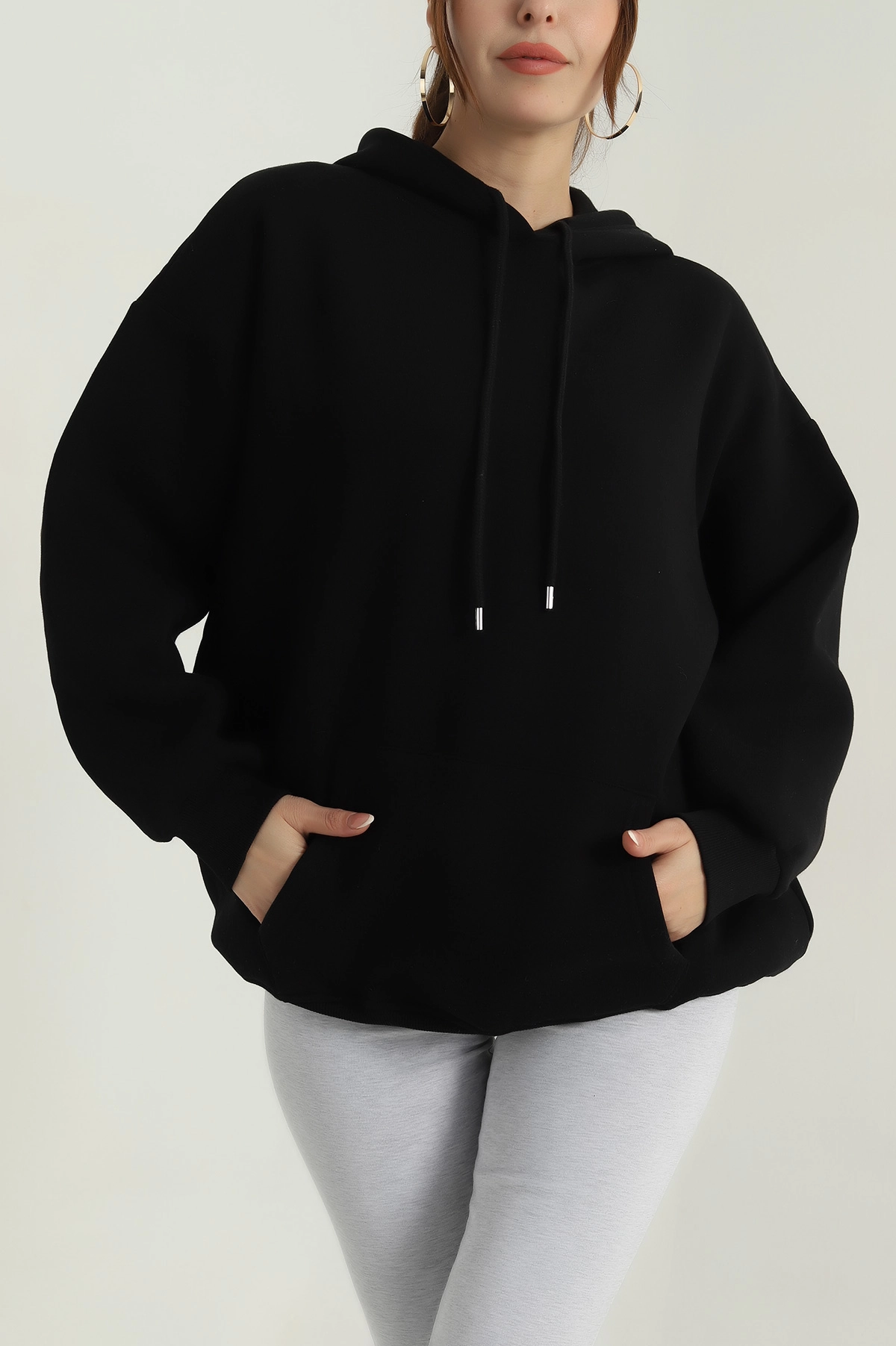 Siyah Şardonlu Kadın Fermuarsız Sweat 400549
