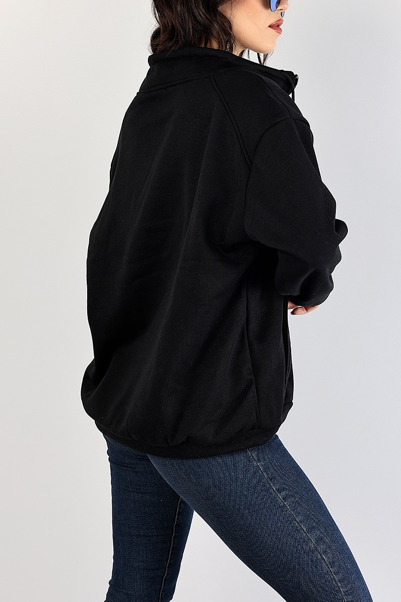Siyah Şardonlu Kanguru Cepli Sweat 83353