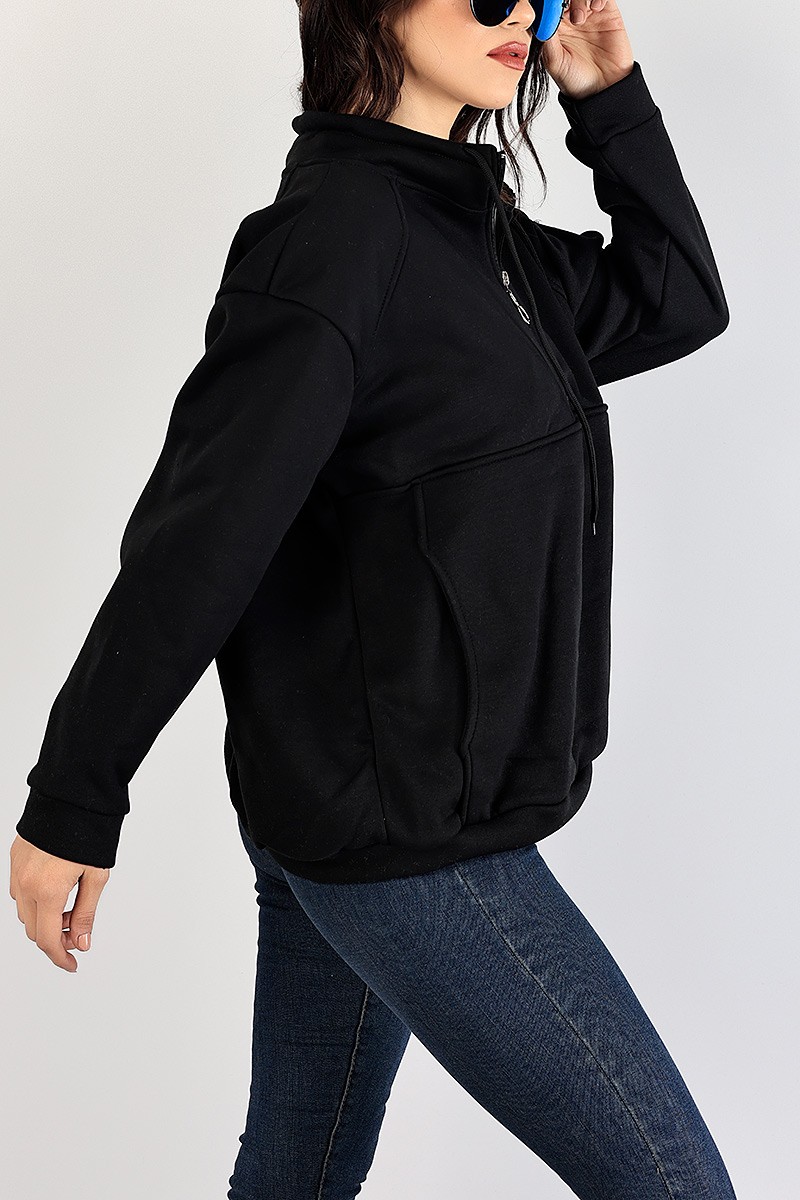 Siyah Şardonlu Kanguru Cepli Sweat 83353