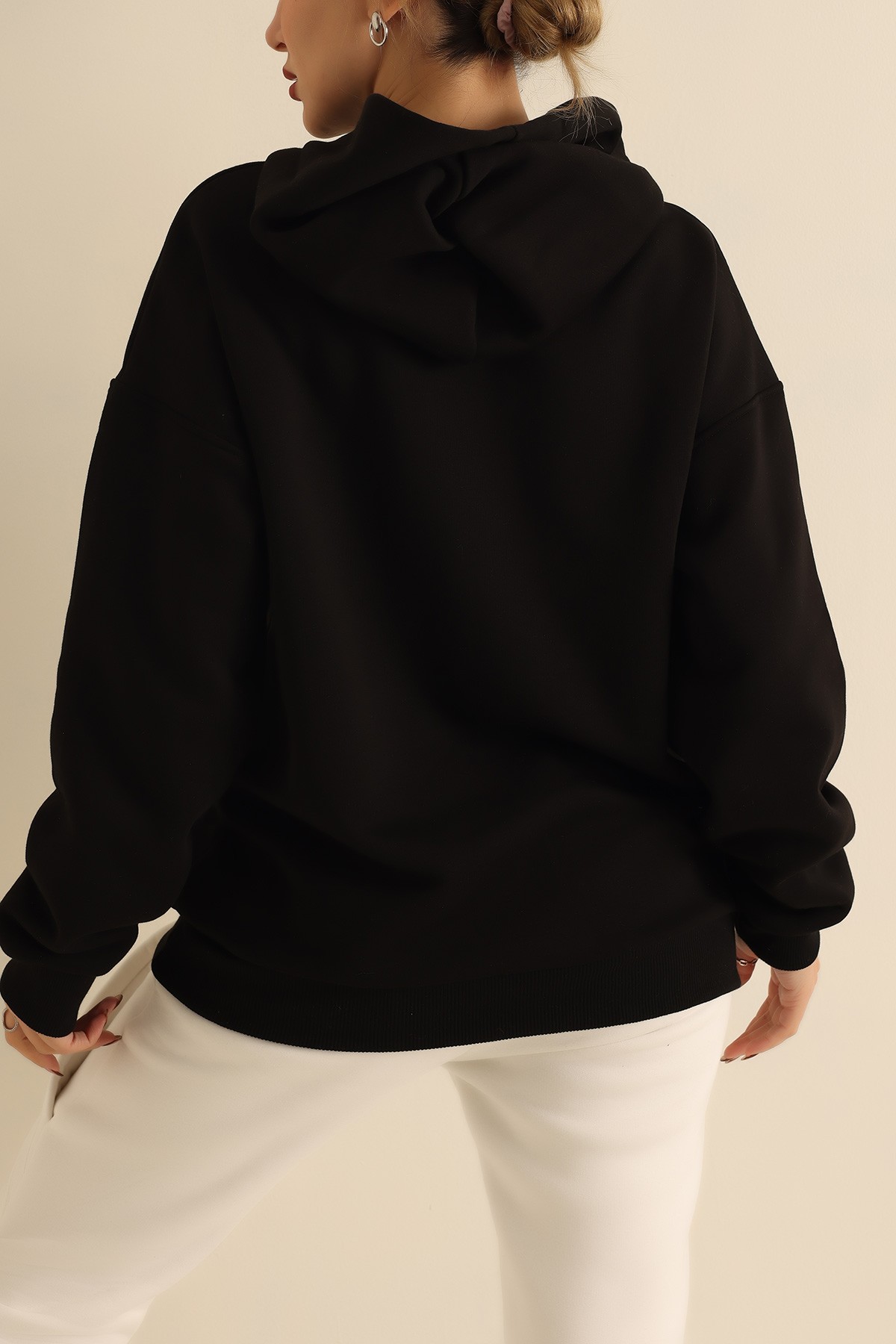 Siyah Şardonlu Kapüşonlu Bayan Sweat 222806