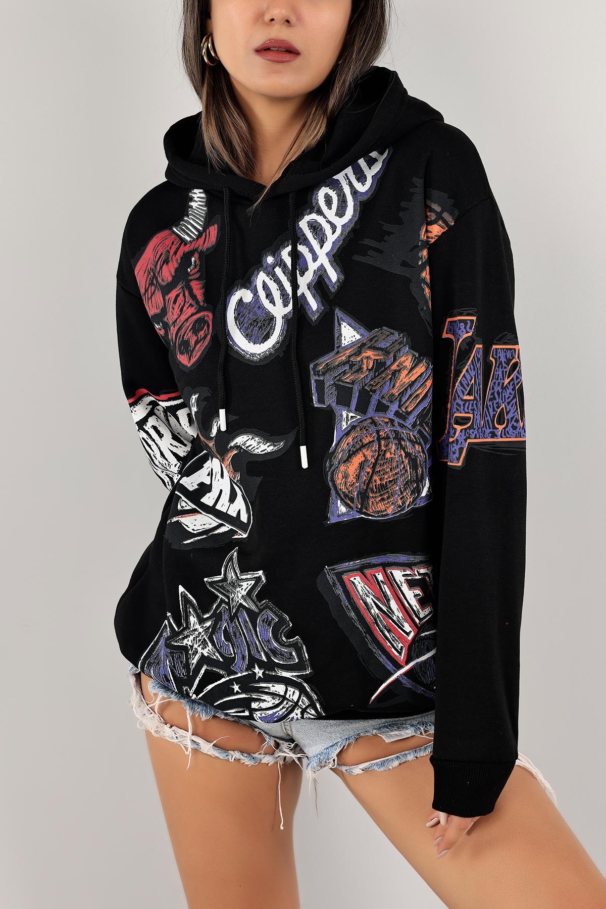 Siyah Şardonlu Kapüşonlu Sweat 128985