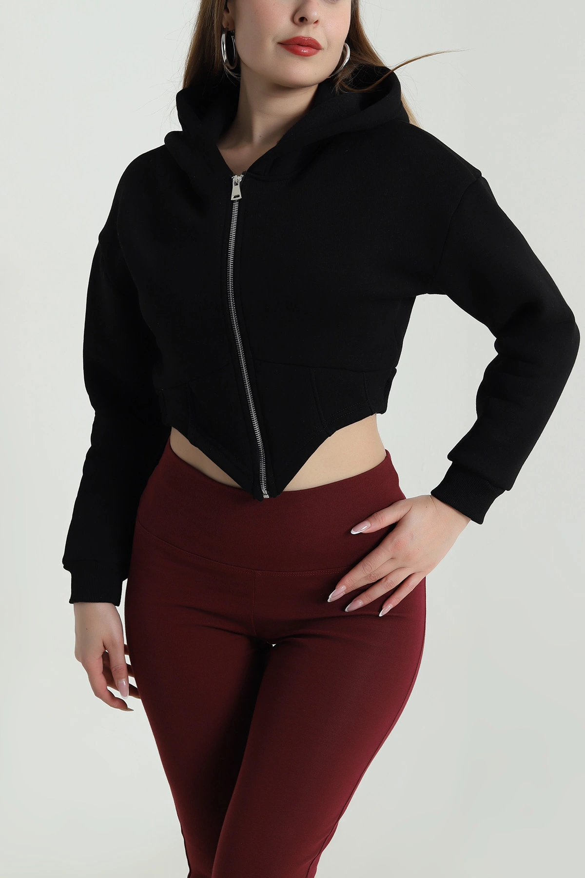 Siyah Şardonlu Korse Dikişli Kadın Sweat 489463