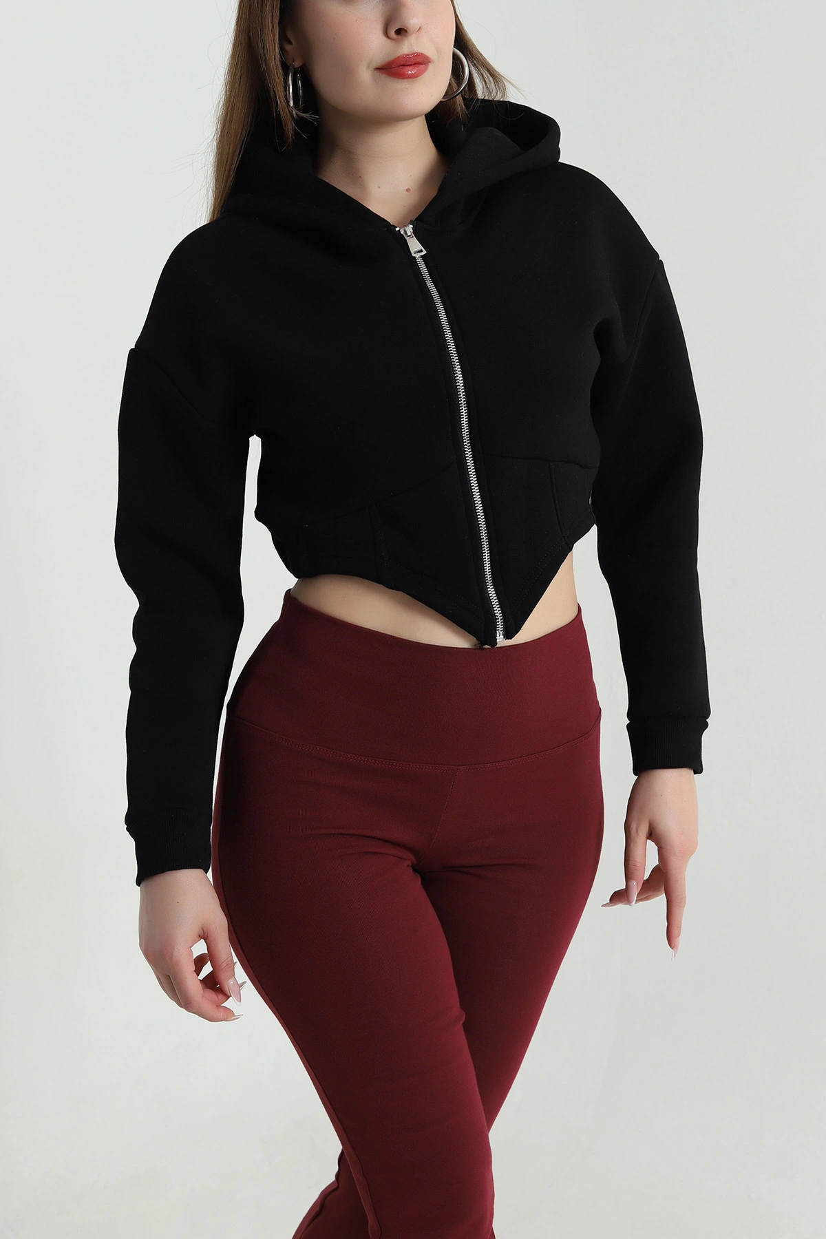 Siyah Şardonlu Korse Dikişli Kadın Sweat 489463