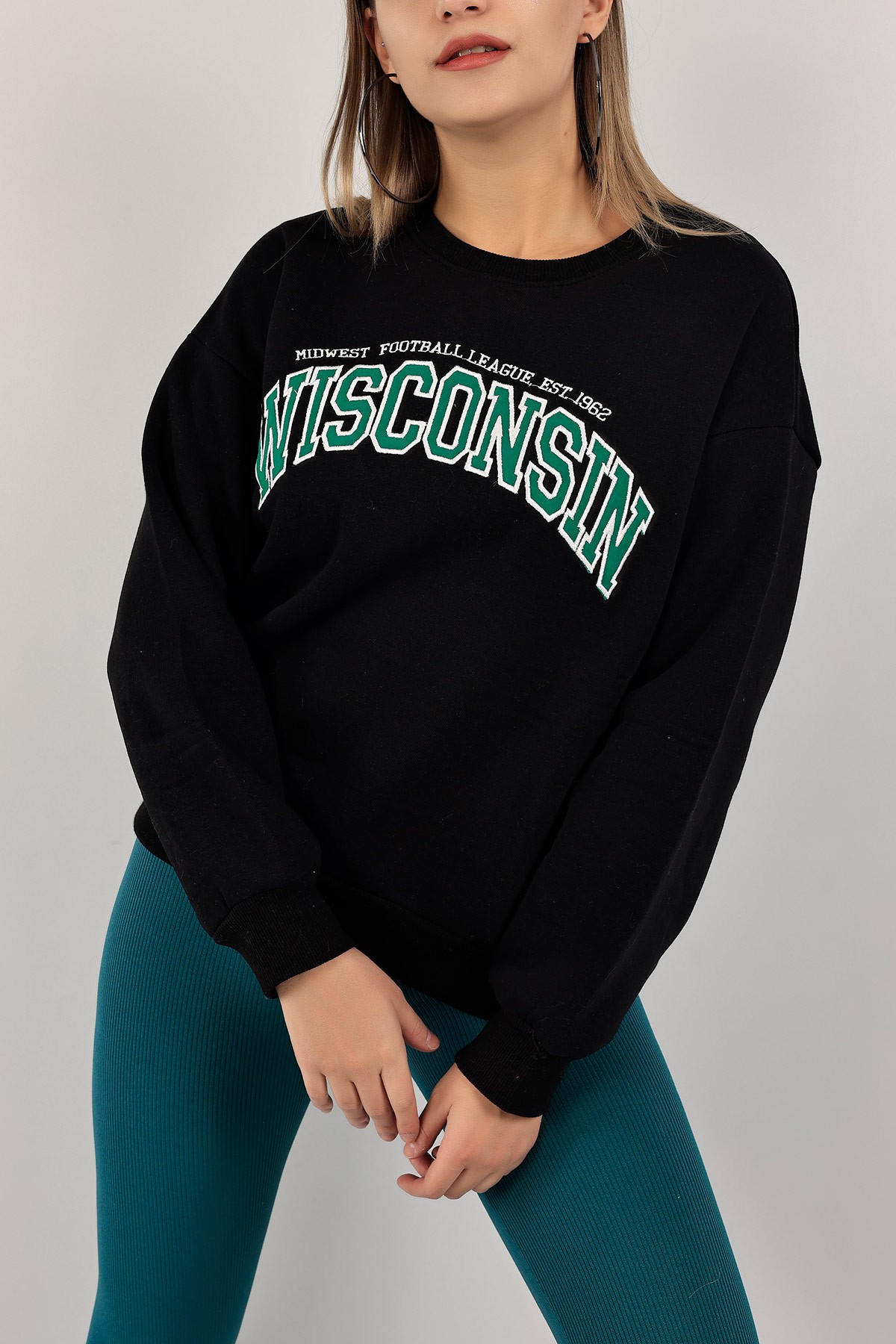 Siyah Şardonlu Nakışlı Bayan Sweat 143461