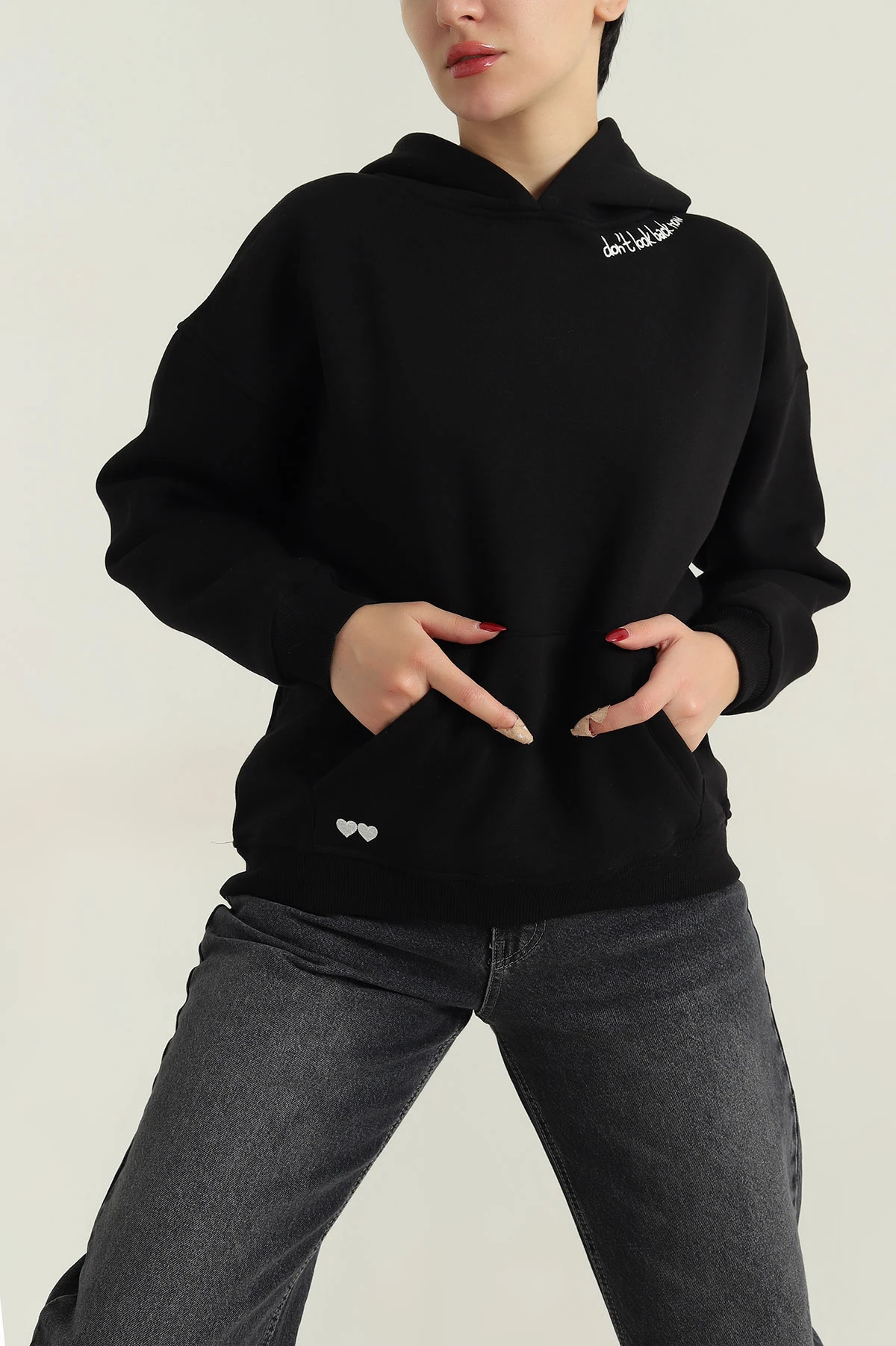 Siyah Şardonlu Nakışlı Kadın Sweat 417930