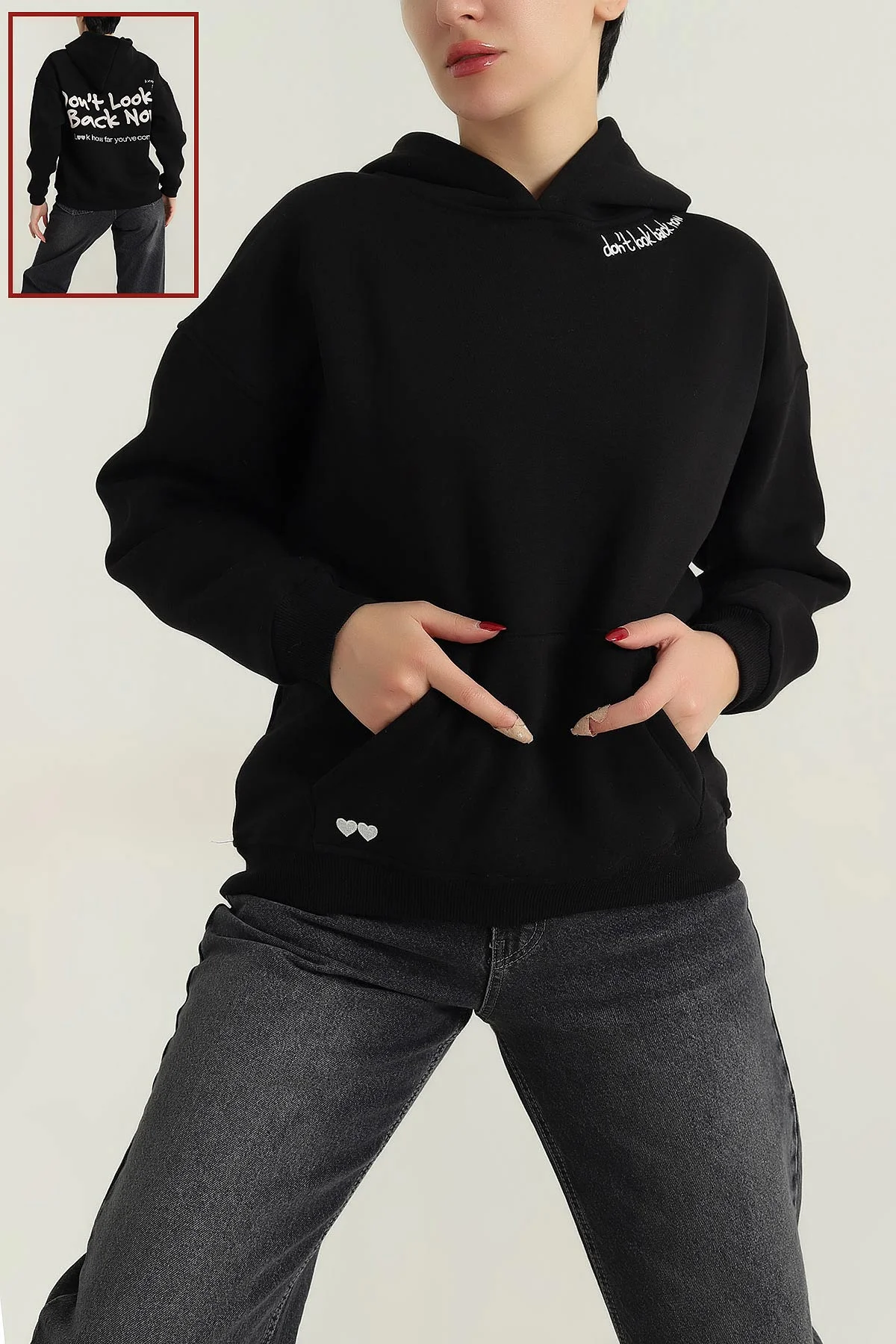 Siyah Şardonlu Nakışlı Kadın Sweat 417930