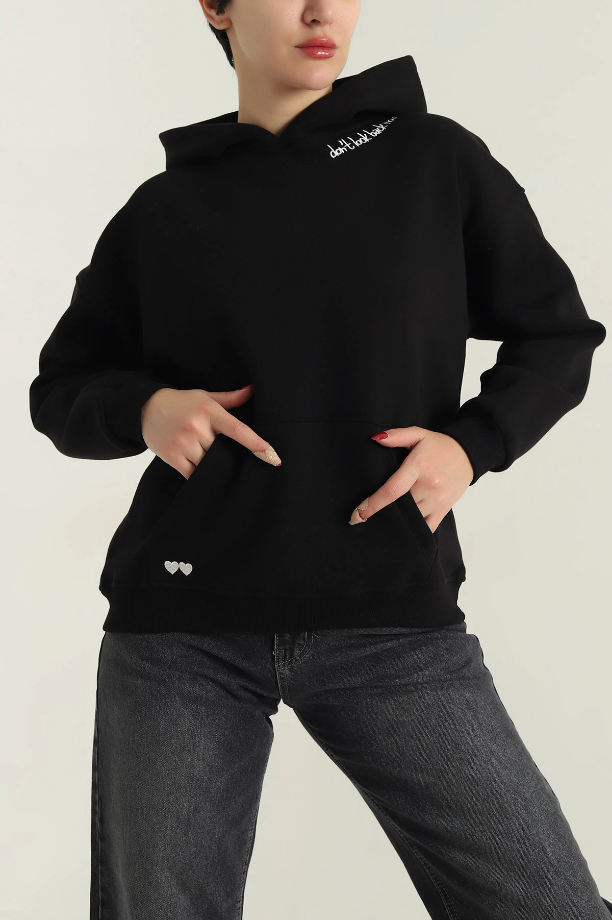 Siyah Şardonlu Nakışlı Kadın Sweat 417930