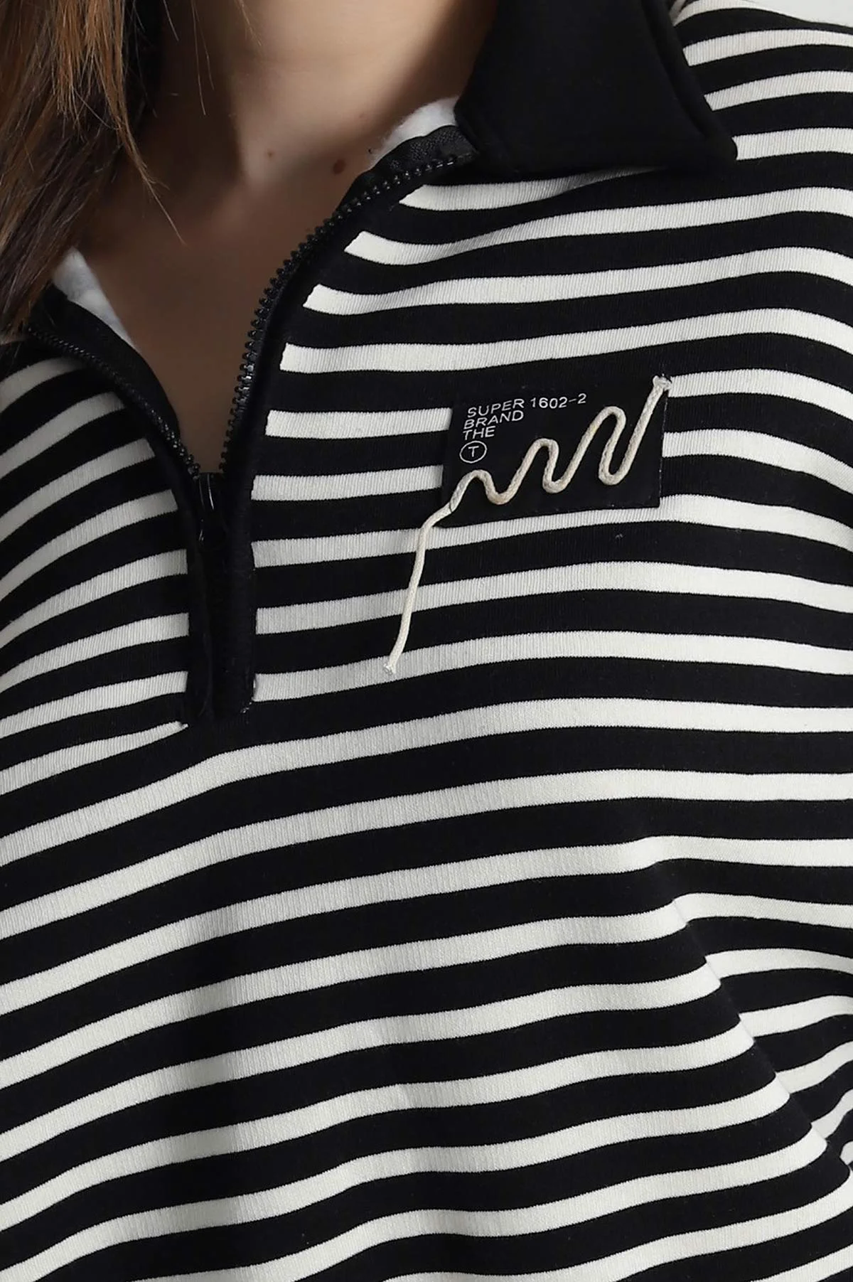 Siyah Şardonlu Polo Yaka Kadın Sweat 489513