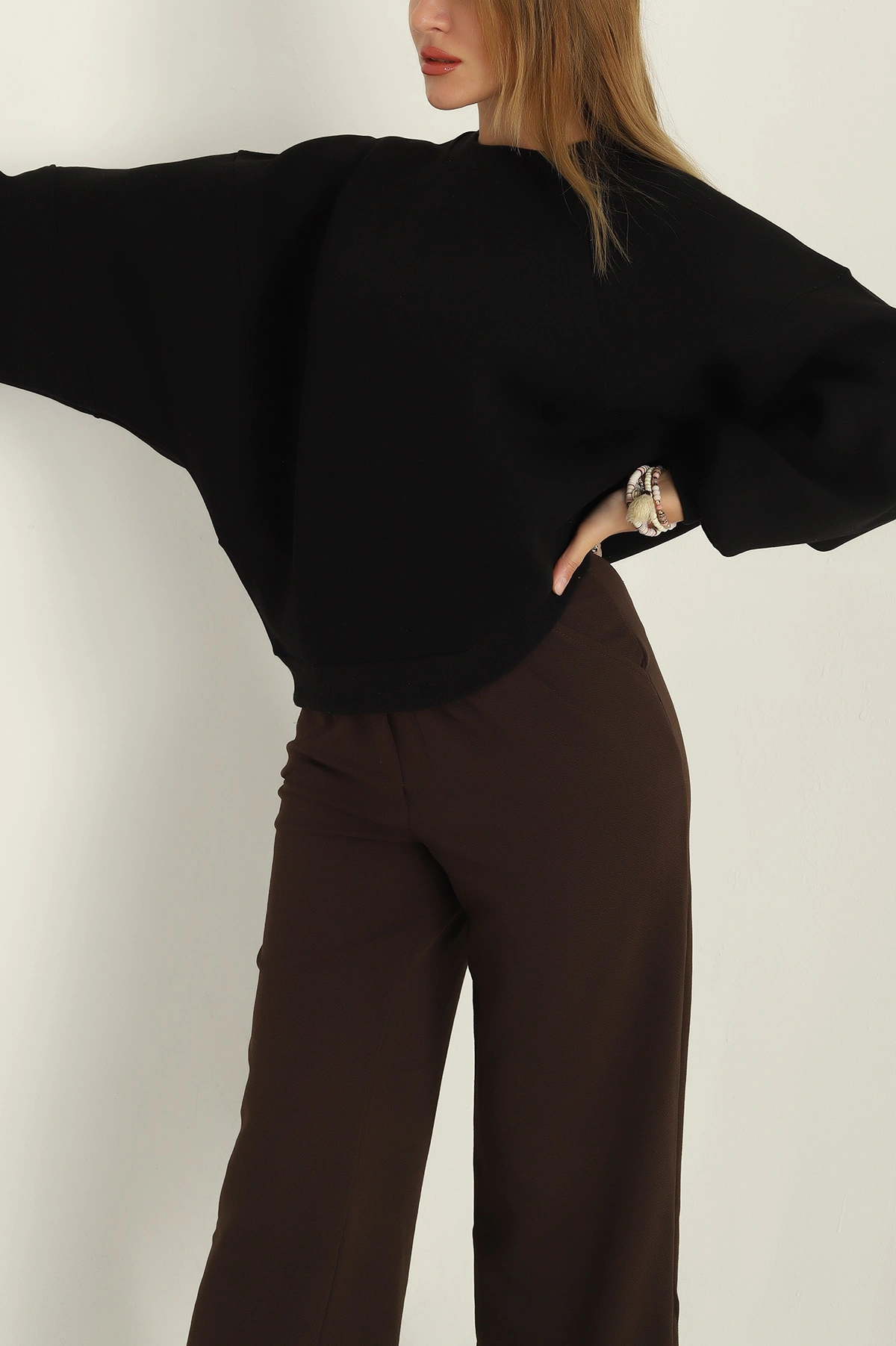 Siyah Şardonlu Reglan Kol Bayan Sweat 300672