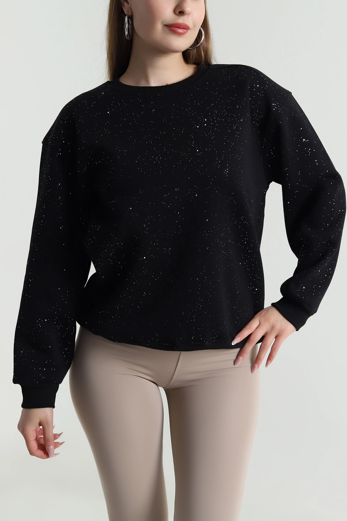 Siyah Şardonlu Simli Kadın Sweat 489379