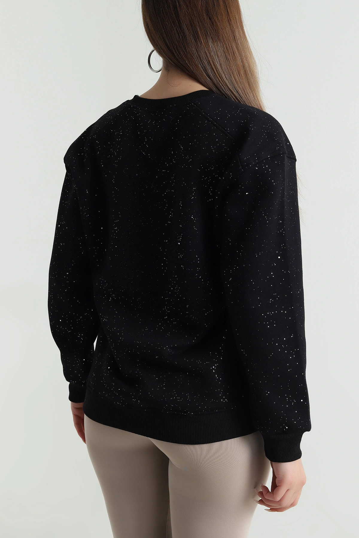 Siyah Şardonlu Simli Kadın Sweat 489379
