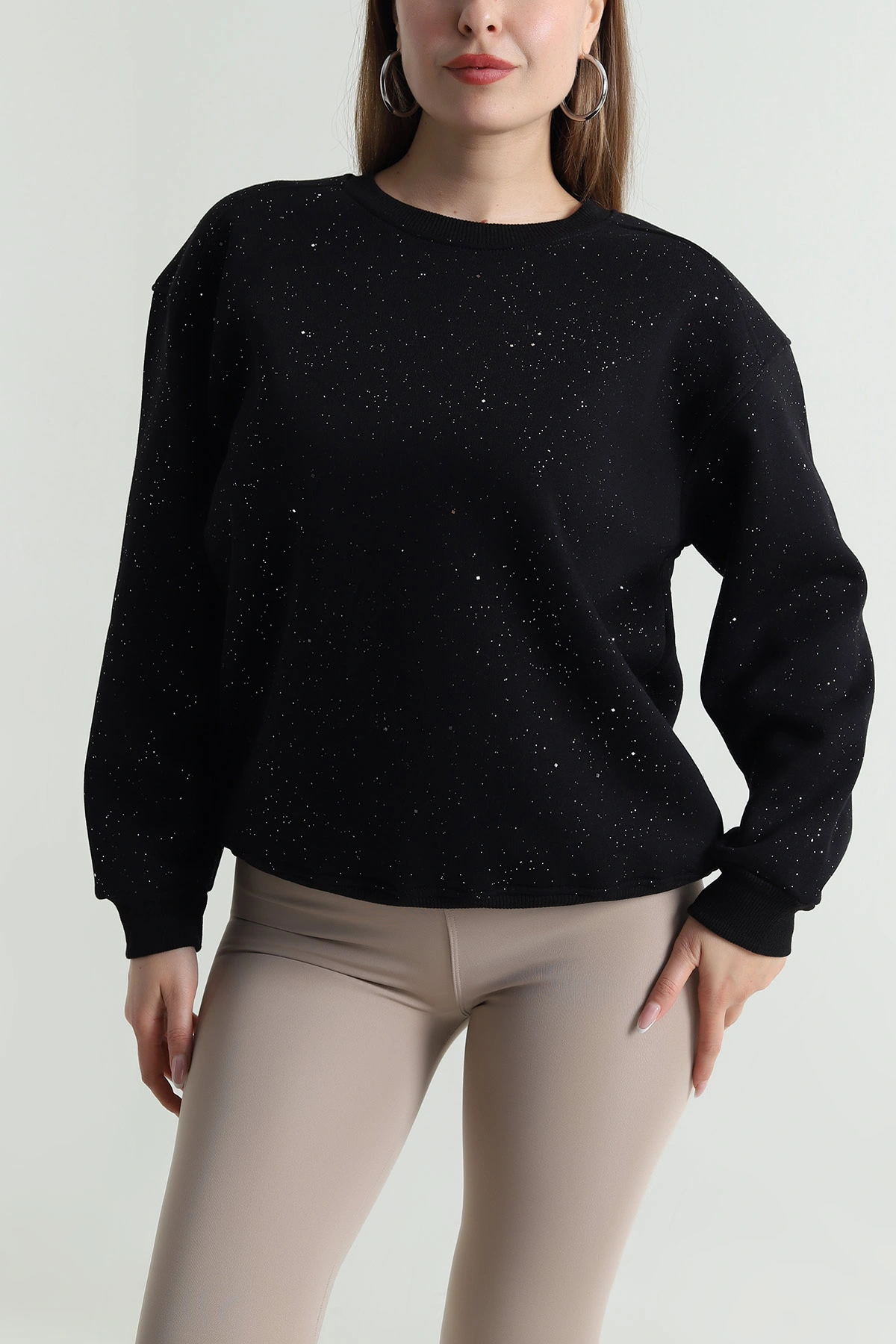 Siyah Şardonlu Simli Kadın Sweat 489379