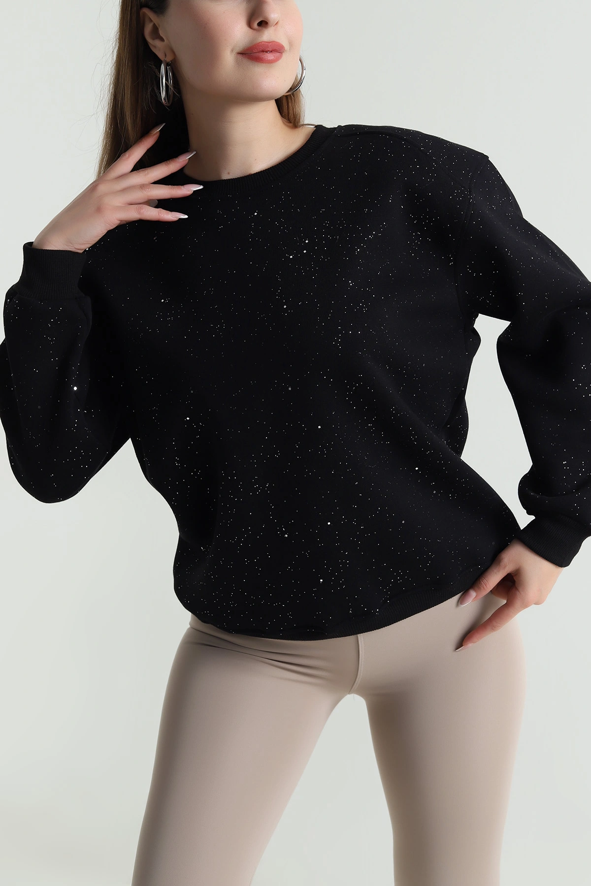 Siyah Şardonlu Simli Kadın Sweat 489379