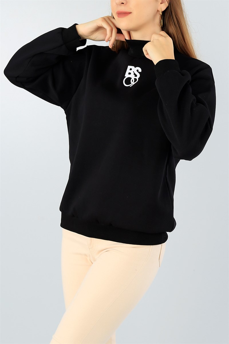 Siyah Şardonlu Üç İp Bayan Sweat 45206