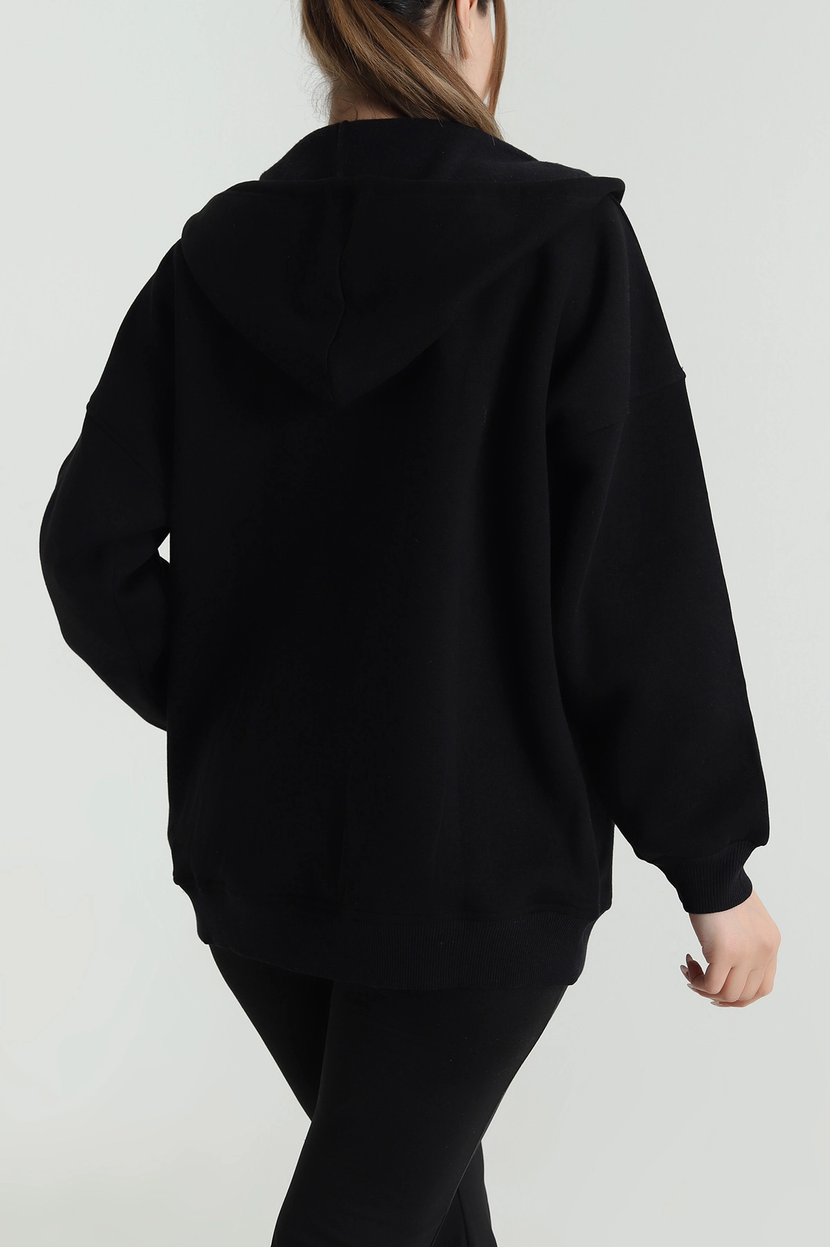 Siyah Şardonlu Üç İp Fermuarlı Kadın Sweat 484566