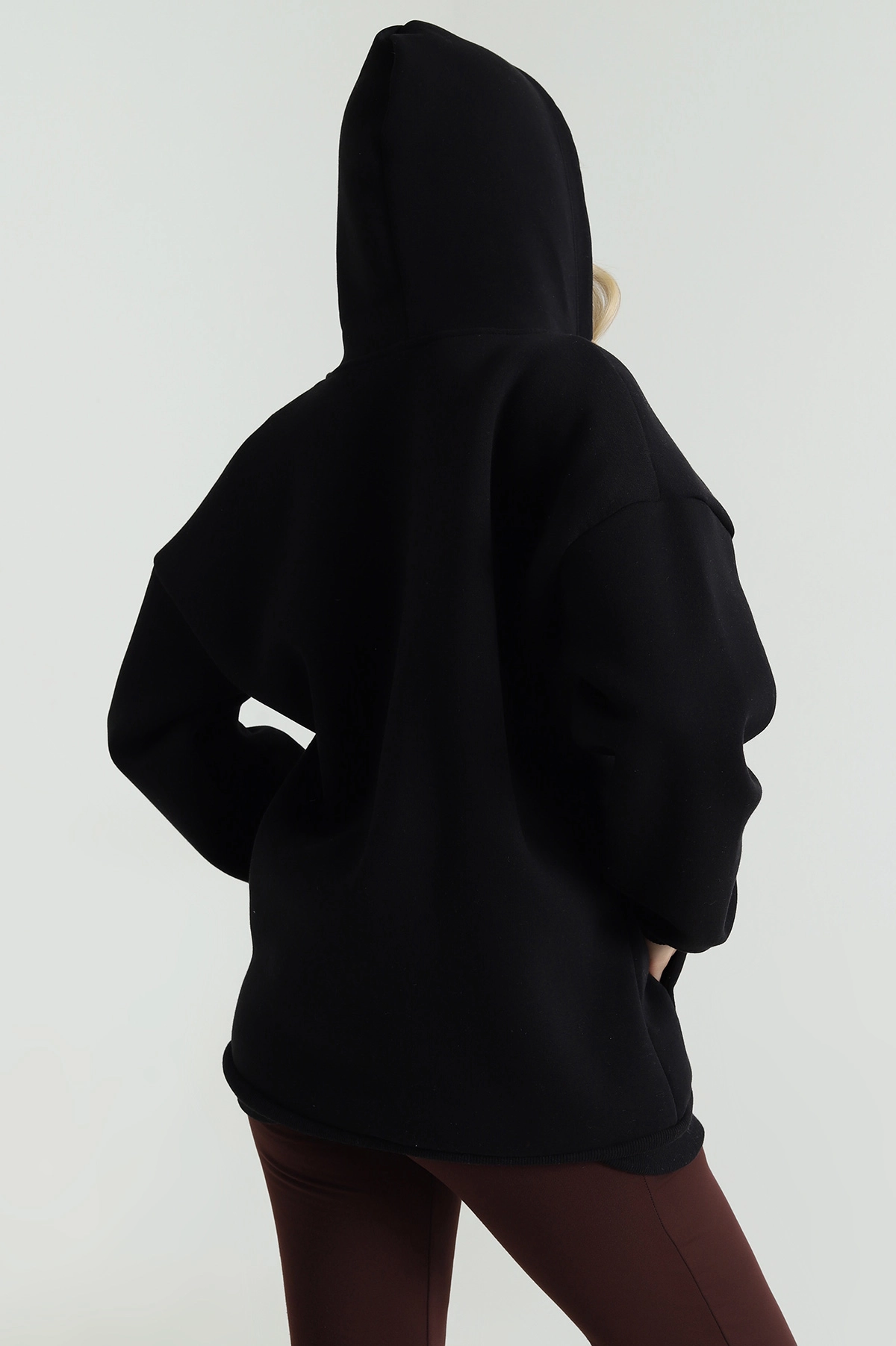 Siyah Şardonlu Üç İp Fermuarlı Kadın Sweat 485279