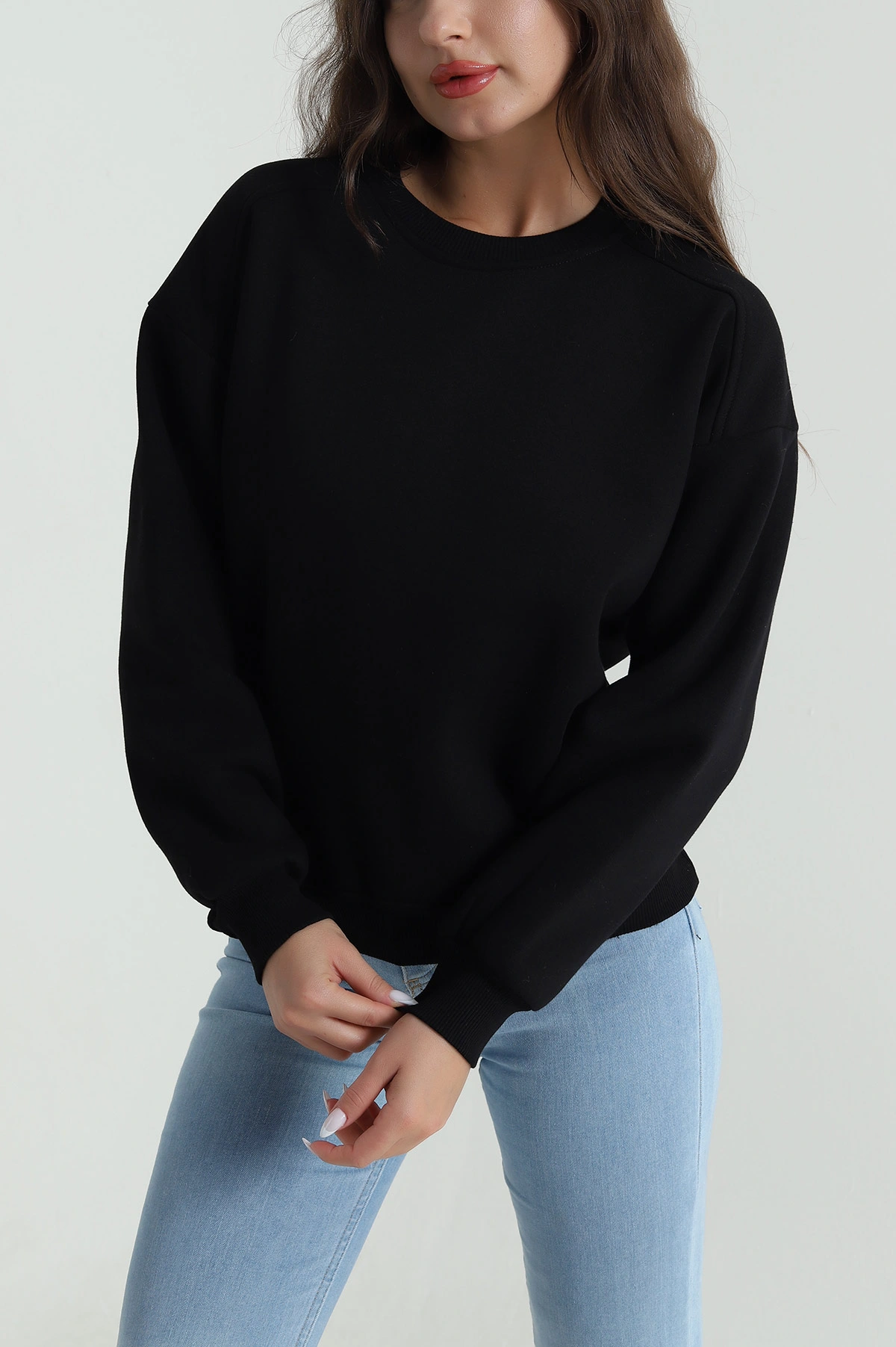 Siyah Şardonlu Üç İp Kadın Sweat 485098