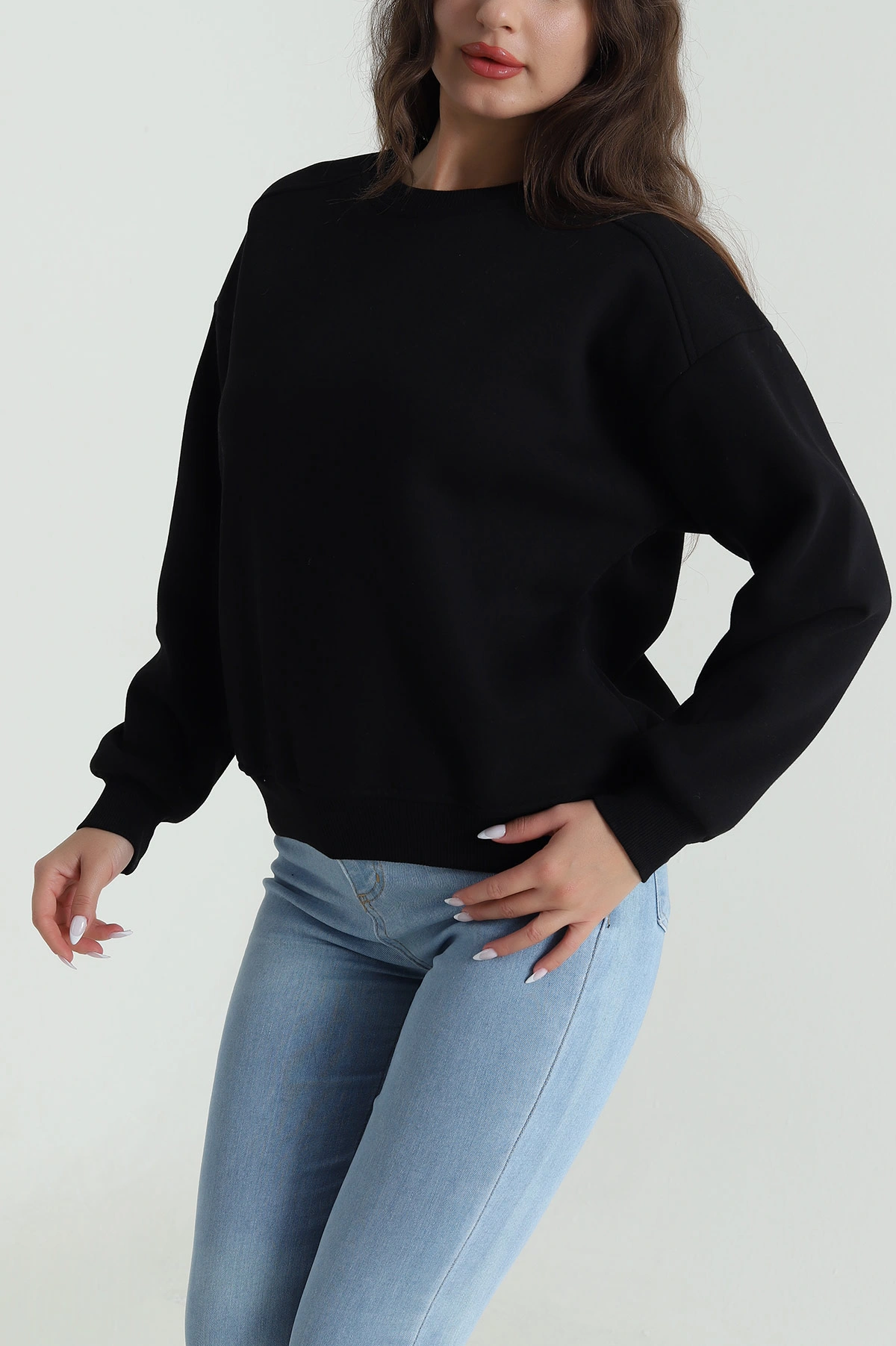 Siyah Şardonlu Üç İp Kadın Sweat 485098