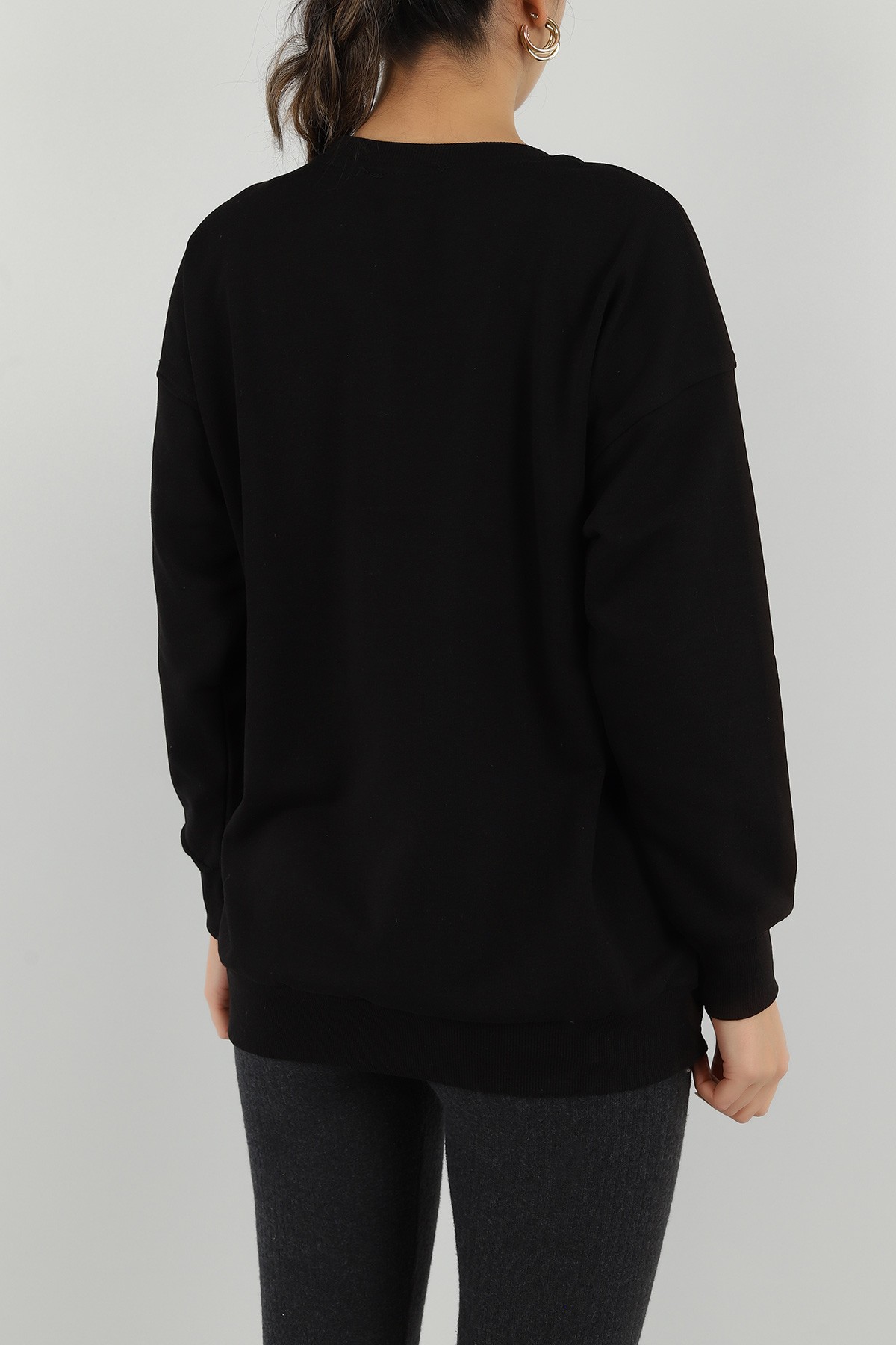 Siyah Şardonsuz Üç İp Bayan Sweat 149533