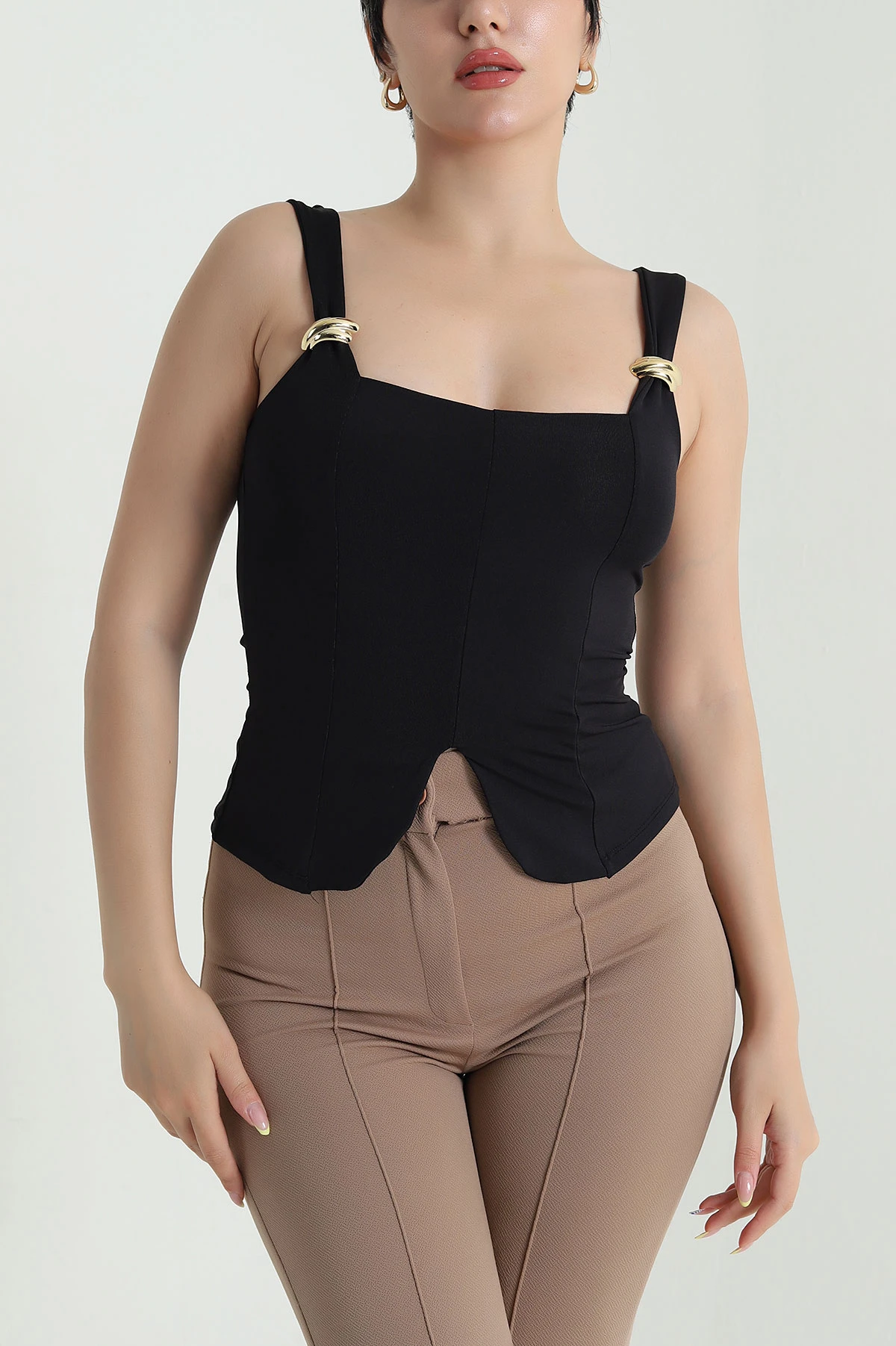 Siyah Scuba Kolsuz Kadın Bluz 470573