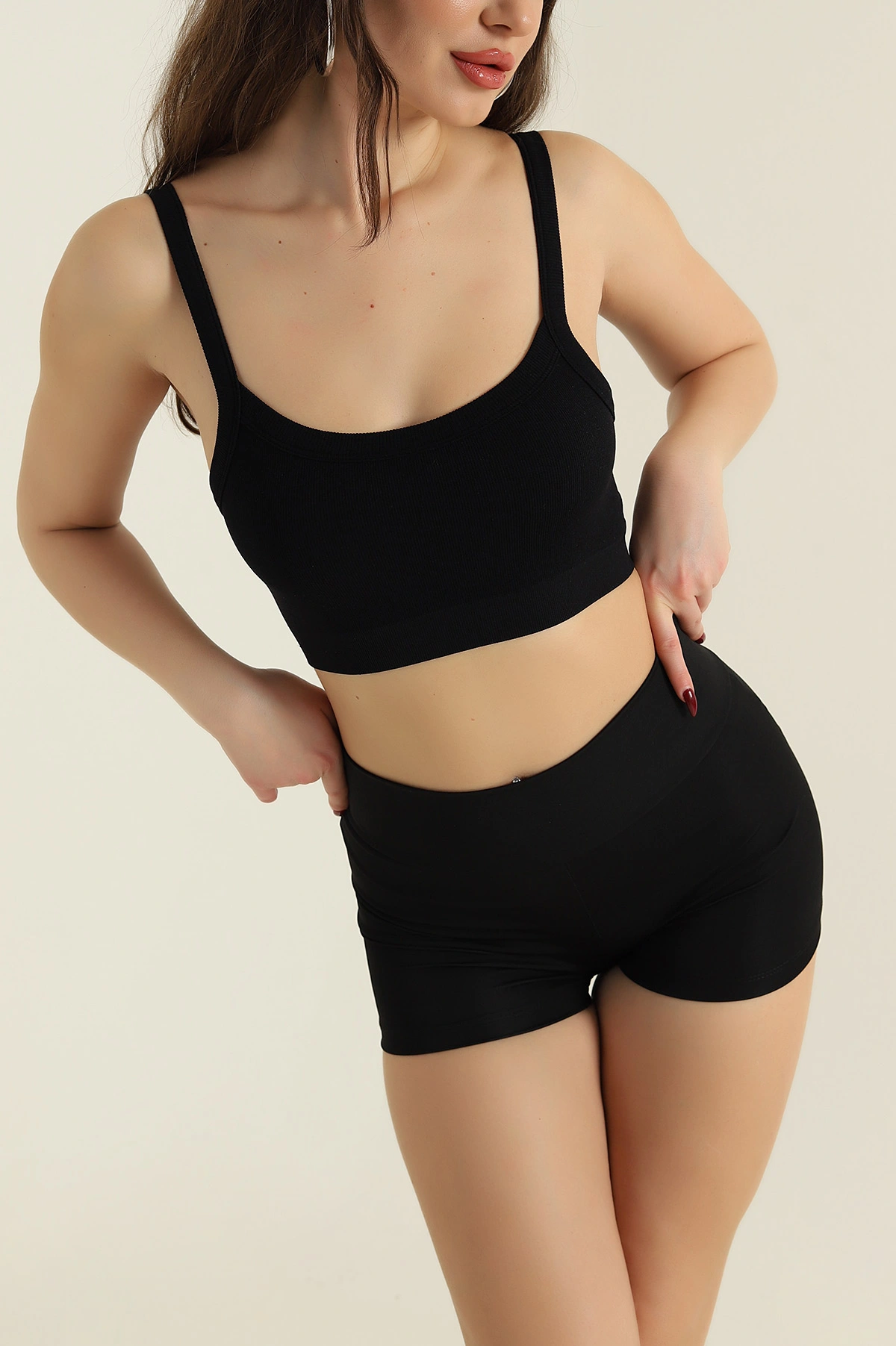 Siyah Seamless Askılı Crop Büstiyer 423253