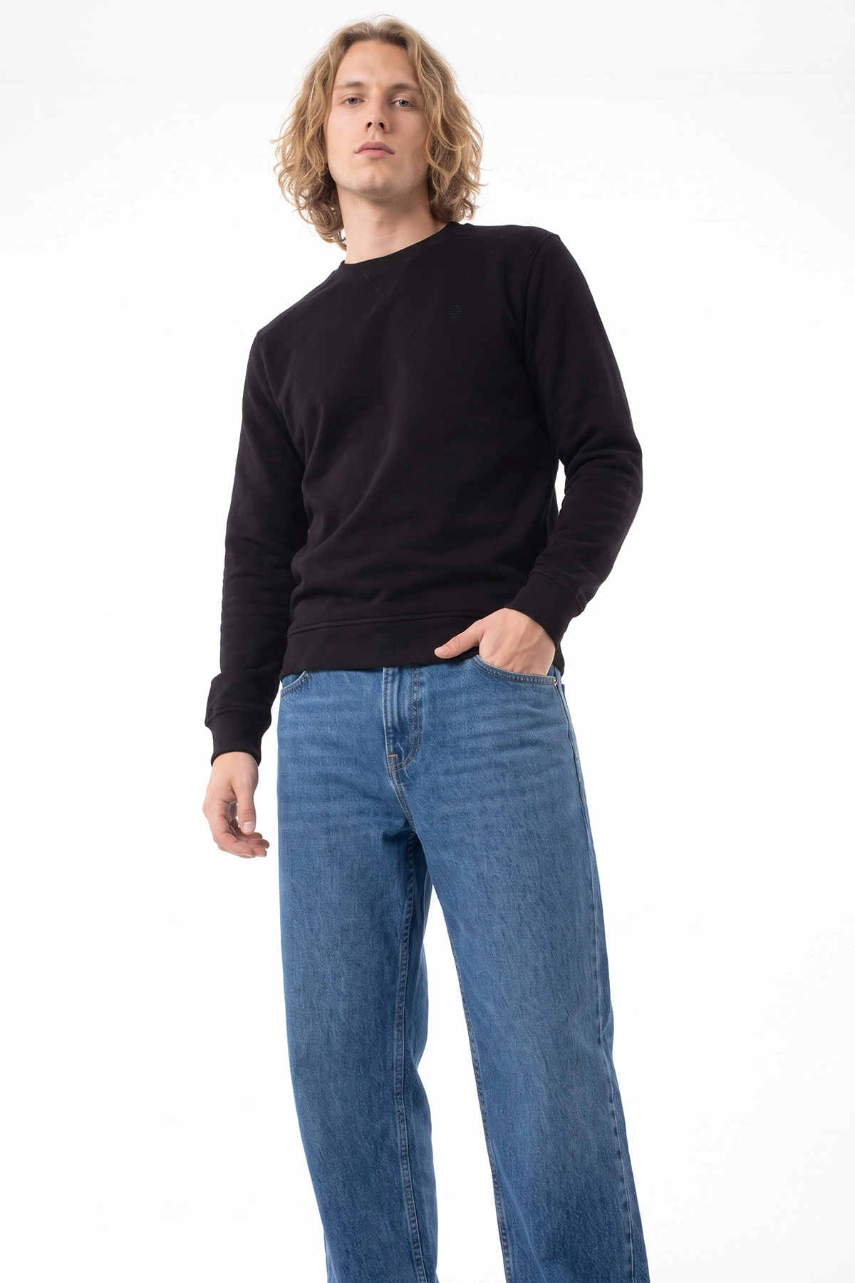 Siyah Selanik Bisiklet Yaka Erkek Sweatshirt 494734