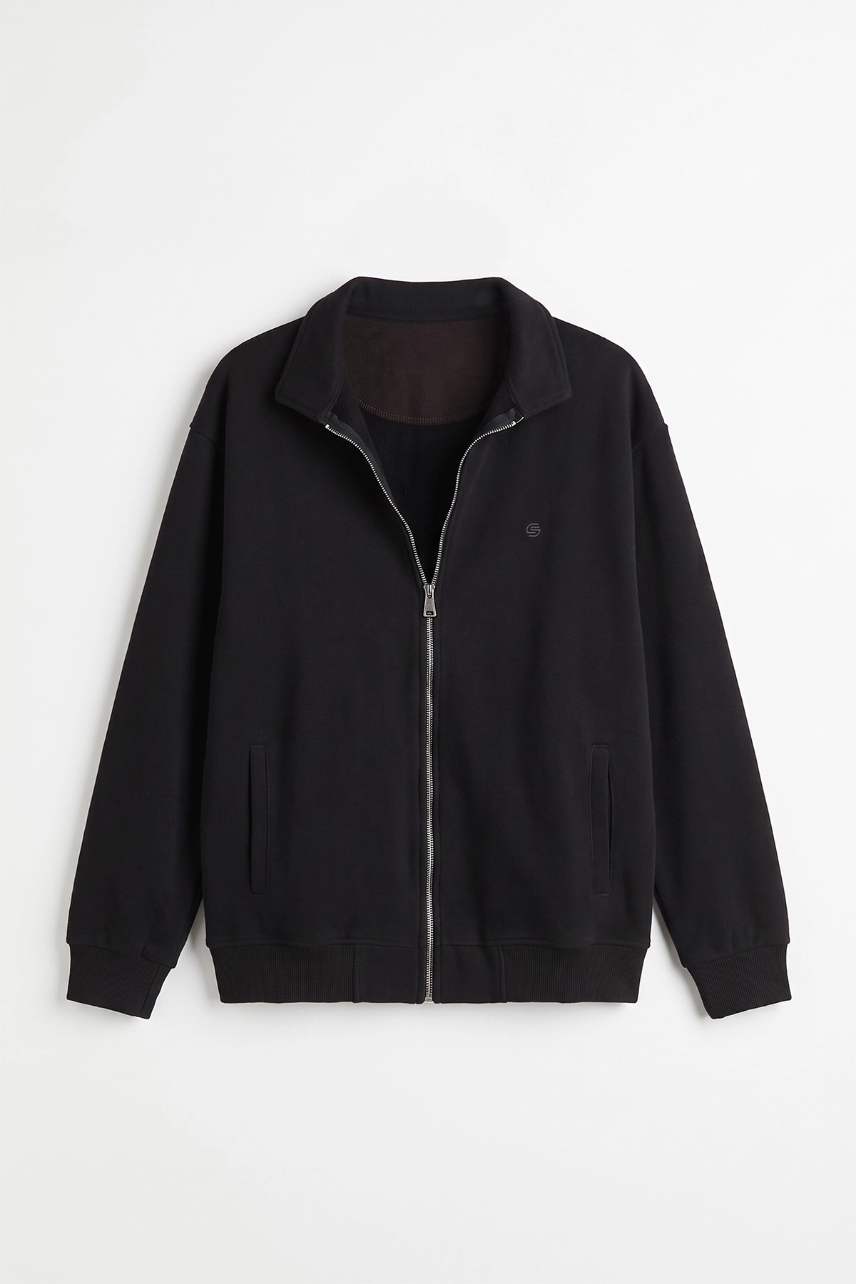 Siyah Selanik Polo Yaka Fermuarlı Erkek Hırka 494532