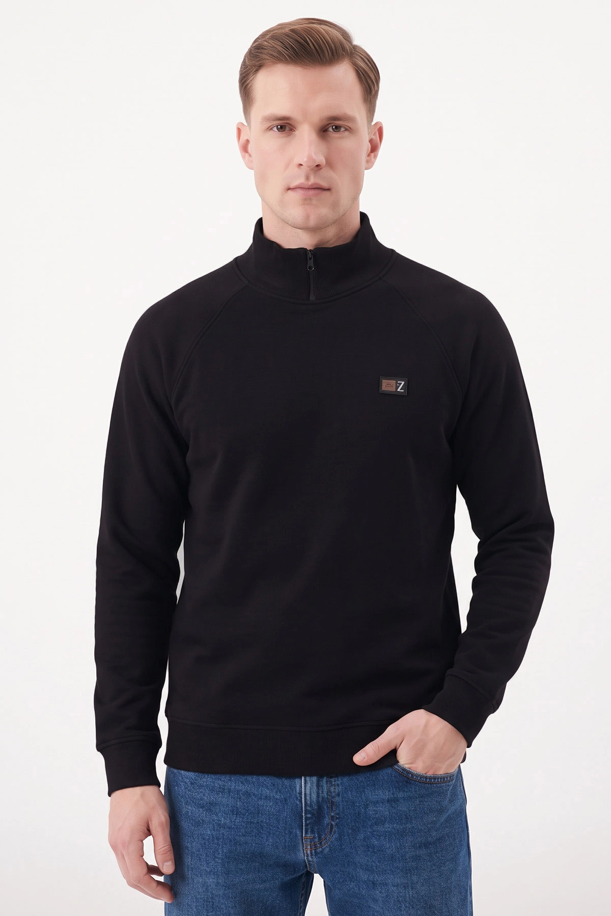 Siyah Selanik Yarım Fermuarlı Boğazlı Erkek Sweat 497732