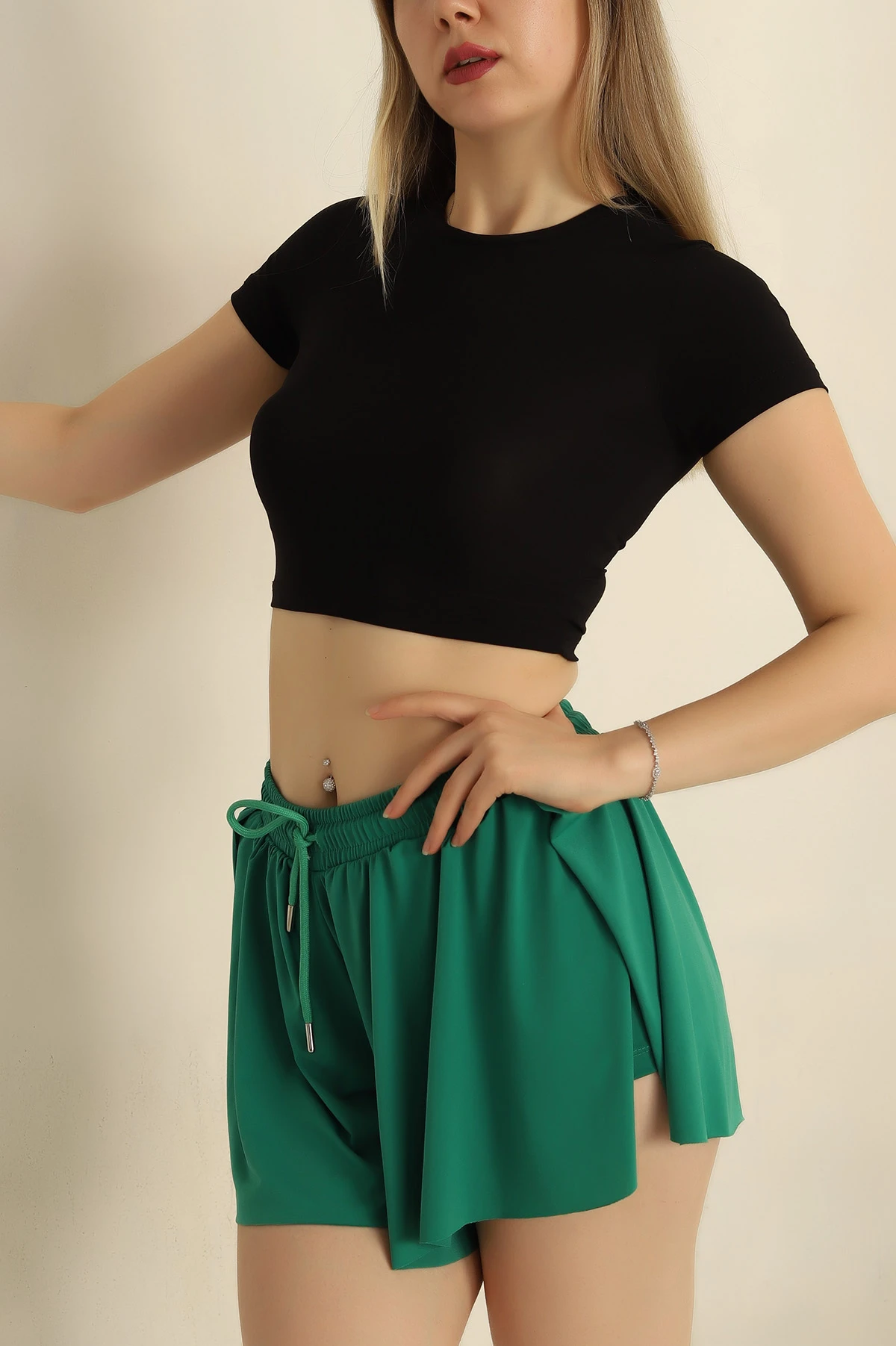 Siyah Sendy Kumaş Crop 257526