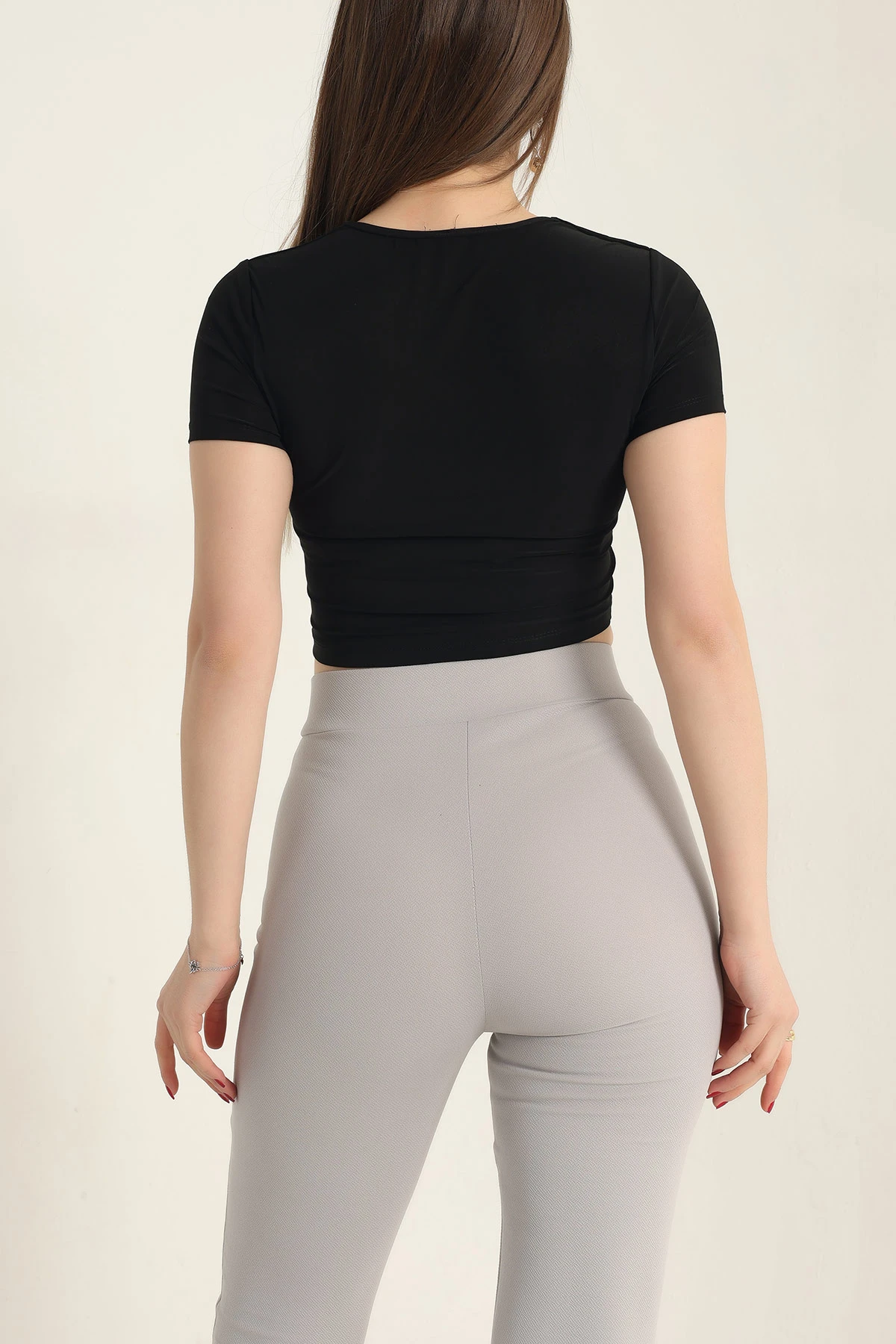 Siyah Sendy Kumaş Crop Bluz 337560