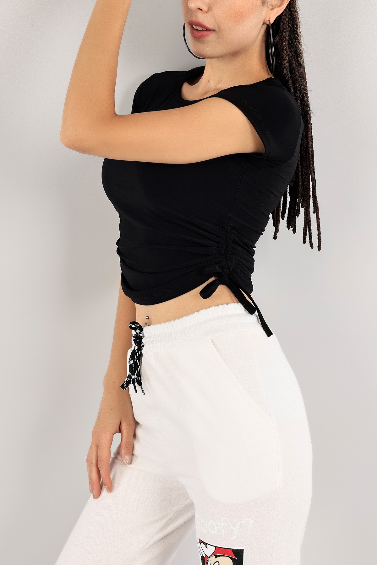 Siyah Sendy Kumaş Sıkmalı Bluz 121146