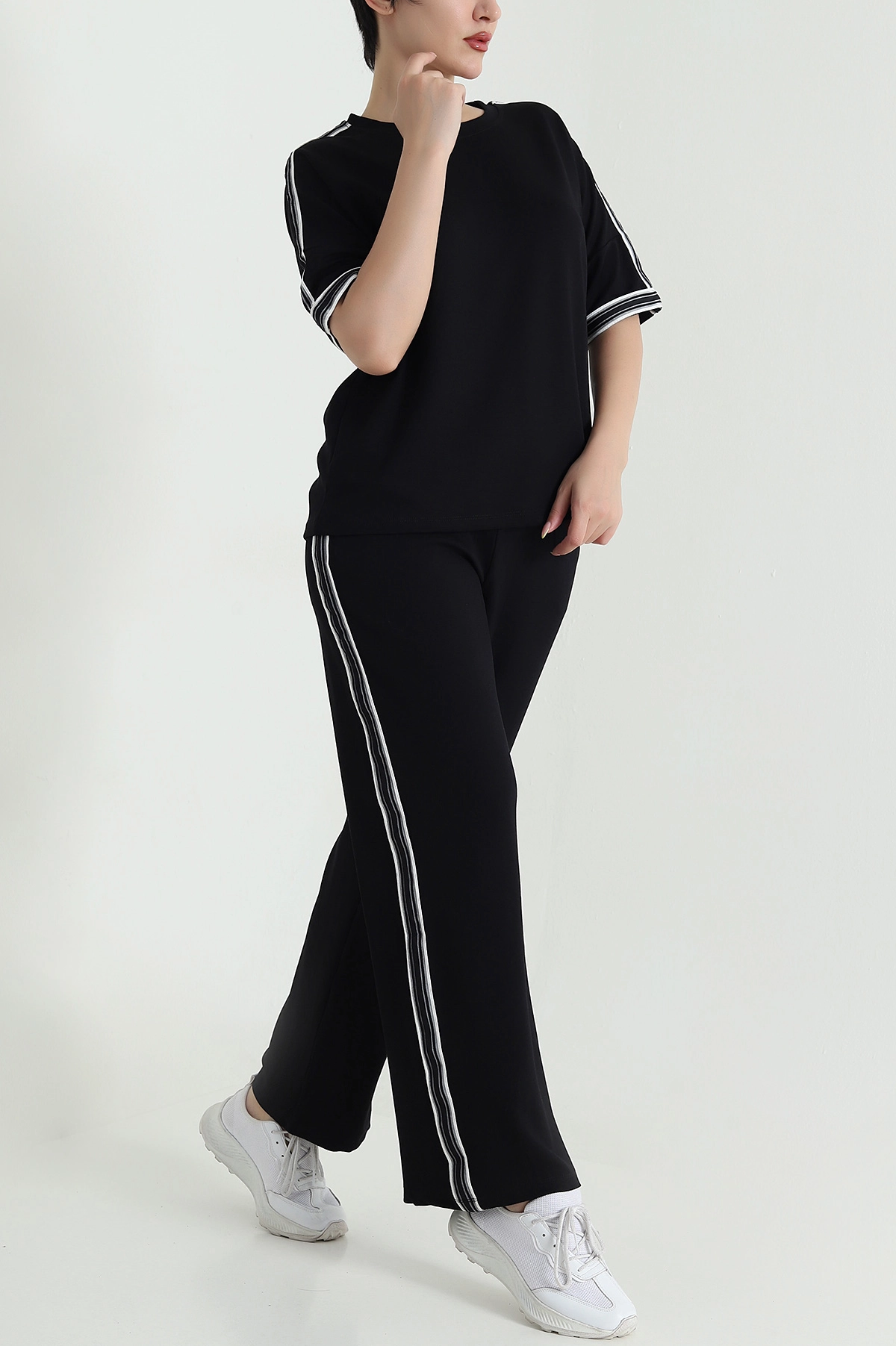Siyah Şeritli Modal Kadın İkili Takım 470024