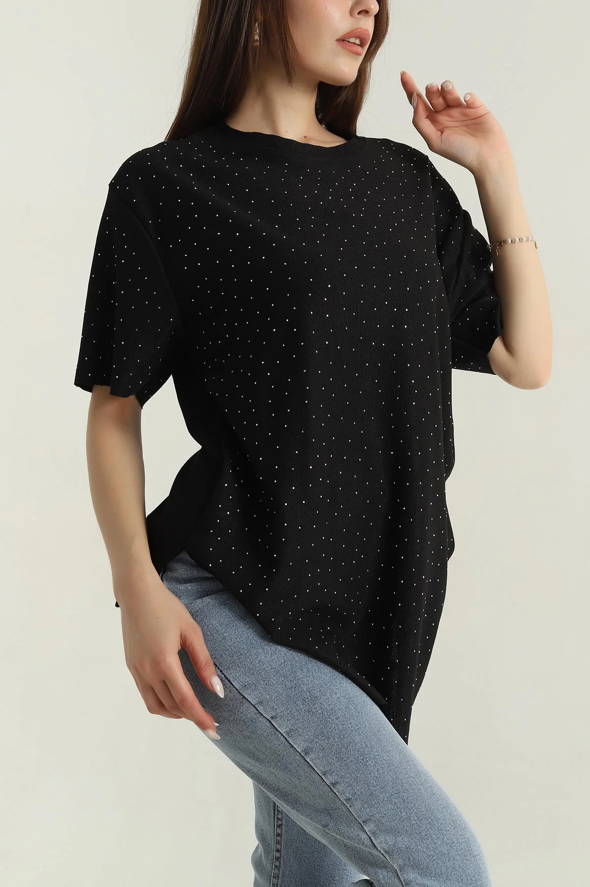 Siyah Serpme Taşlı Kadın Bluz 377662