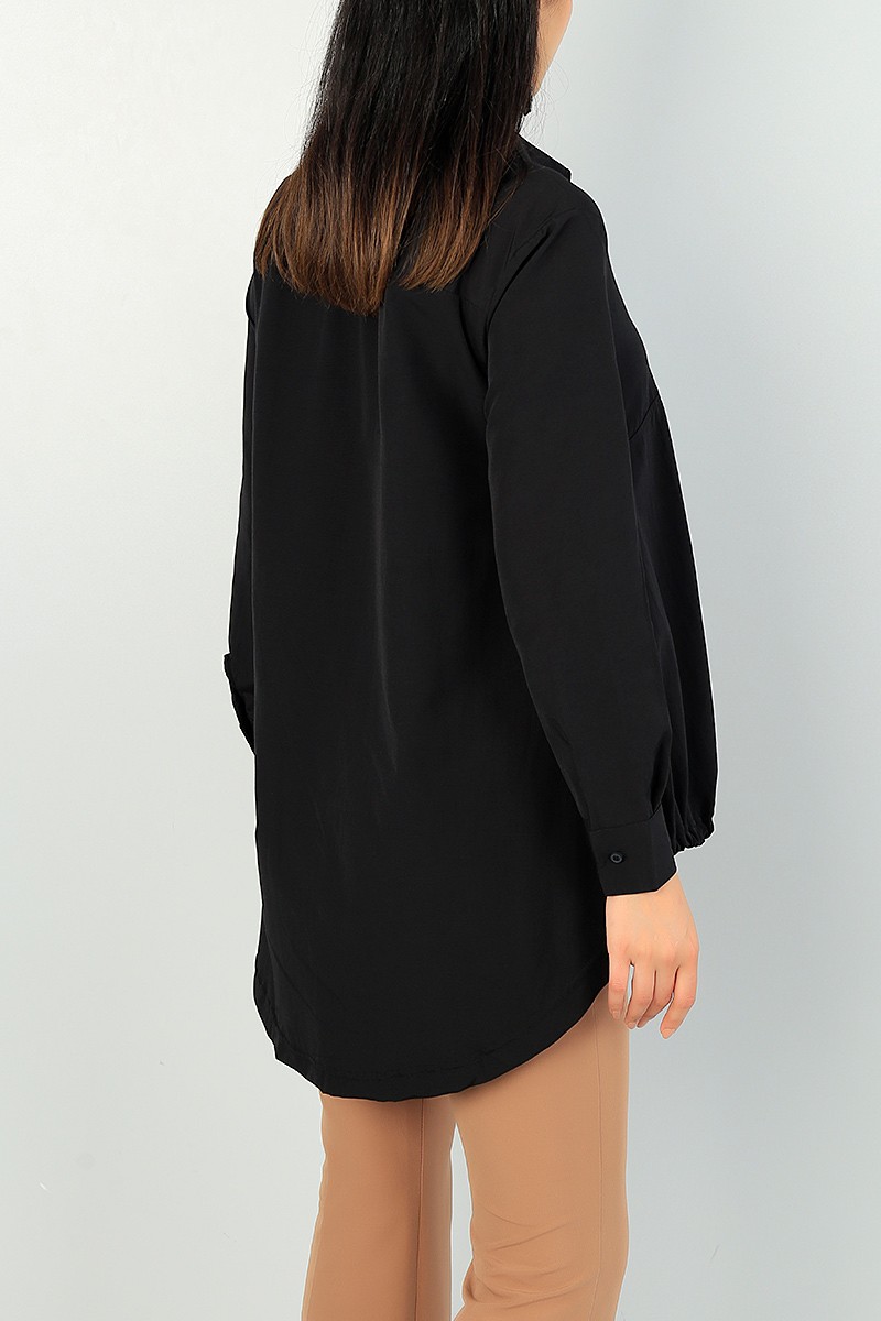 Siyah Sıkmalı Tasarım Poplin Tunik 70941
