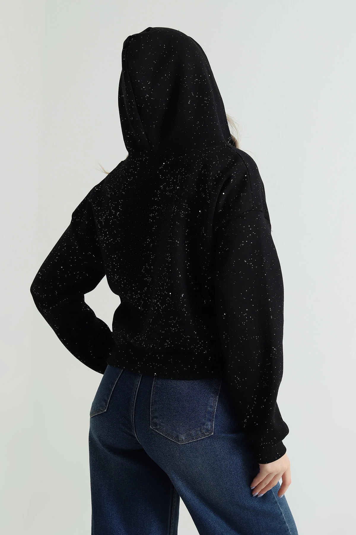 Siyah Simli Kadın Fermuarlı Sweat 495072