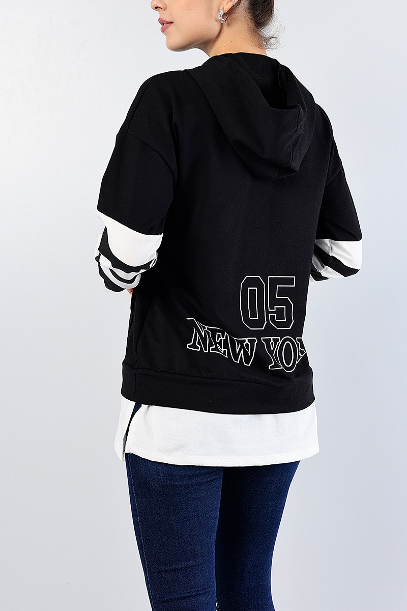 Siyah Sırt Baskılı Bayan Garnili Sweat 76492