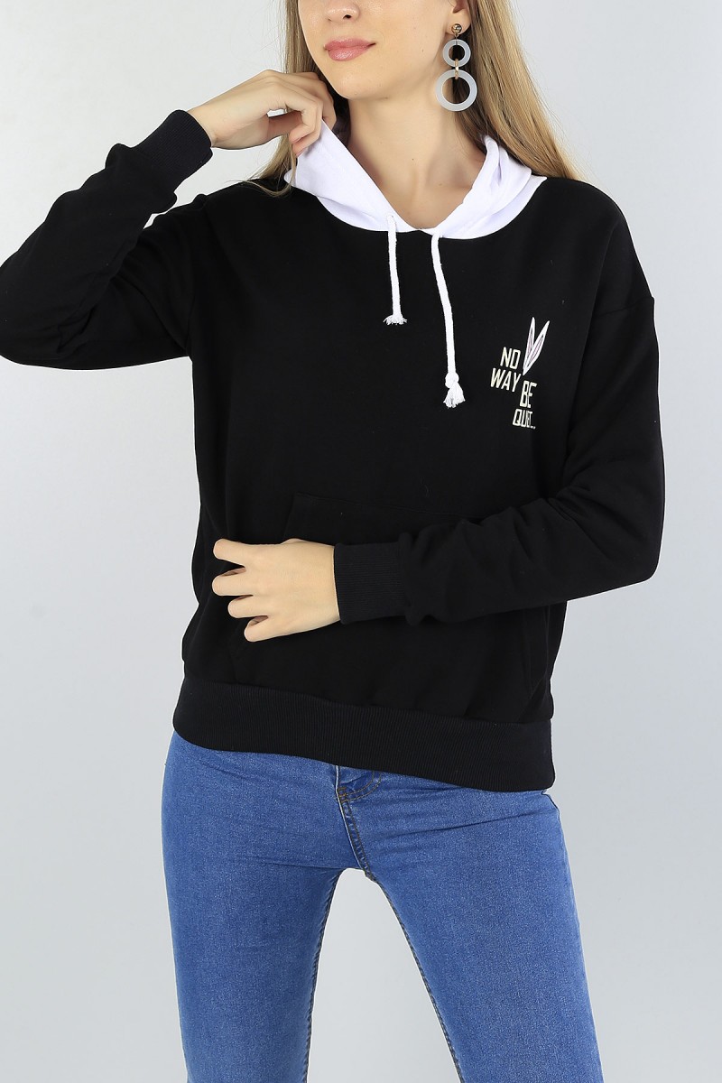 Siyah Sırt Baskılı Bayan Pamuk Sweat 51795
