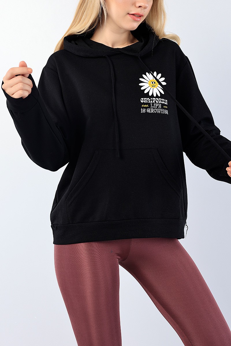 Siyah Sırt Baskılı Bayan Sweat 75132