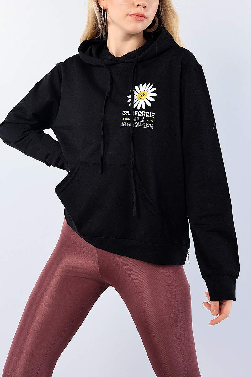 Siyah Sırt Baskılı Bayan Sweat 75132