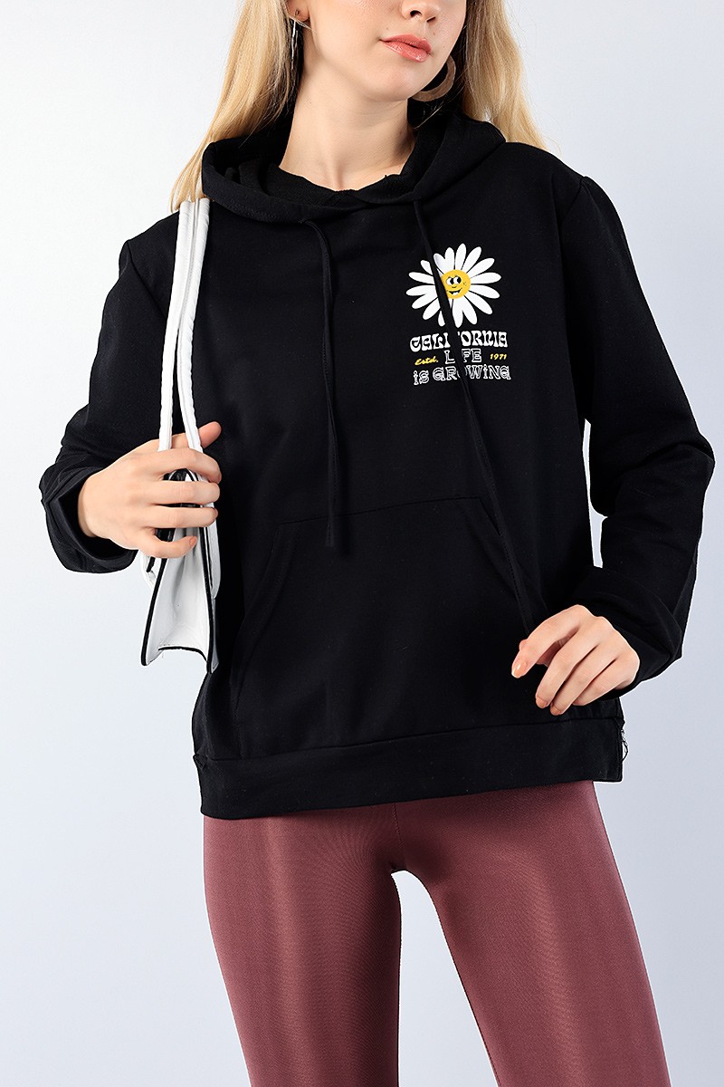 Siyah Sırt Baskılı Bayan Sweat 75132