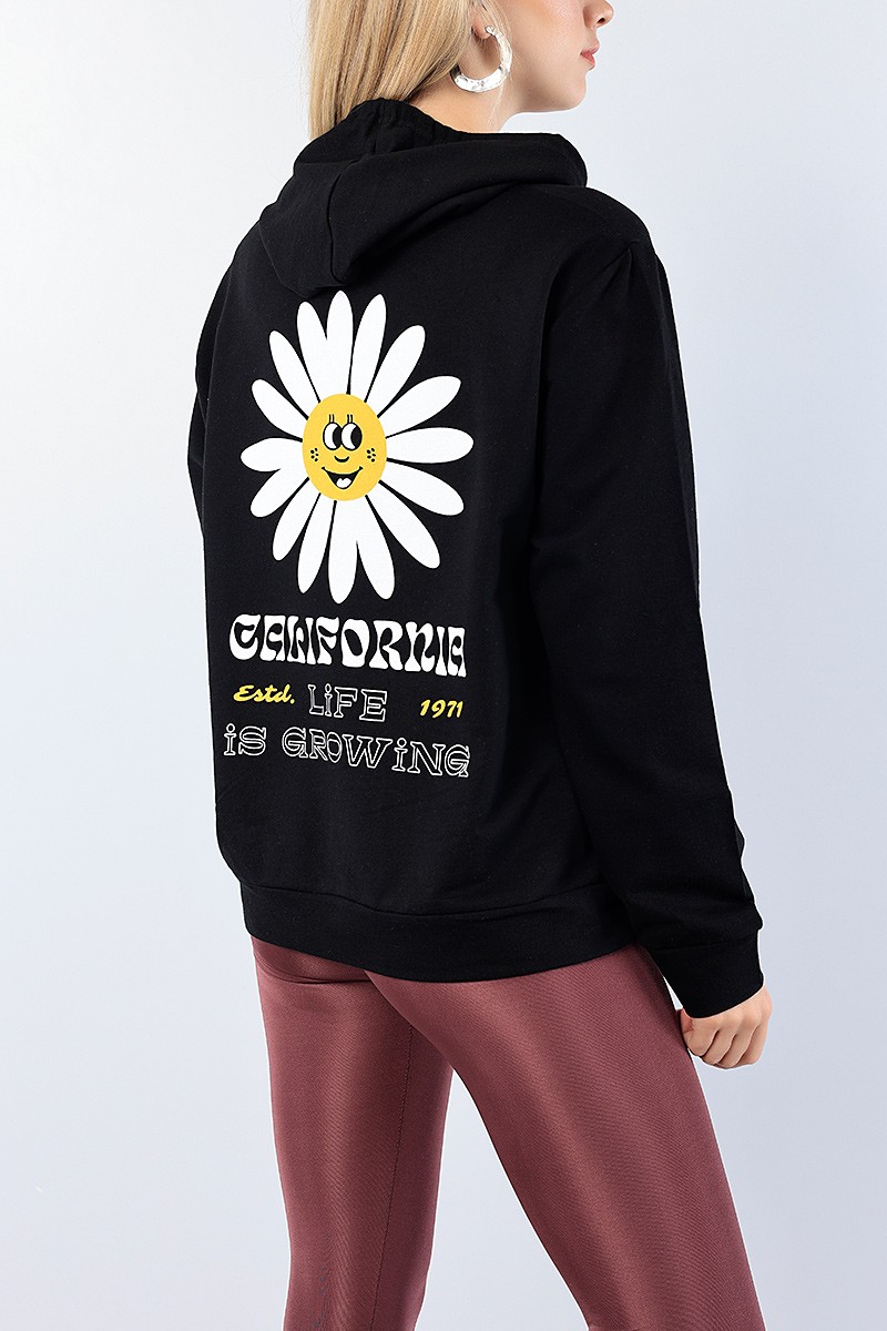 Siyah Sırt Baskılı Bayan Sweat 75132