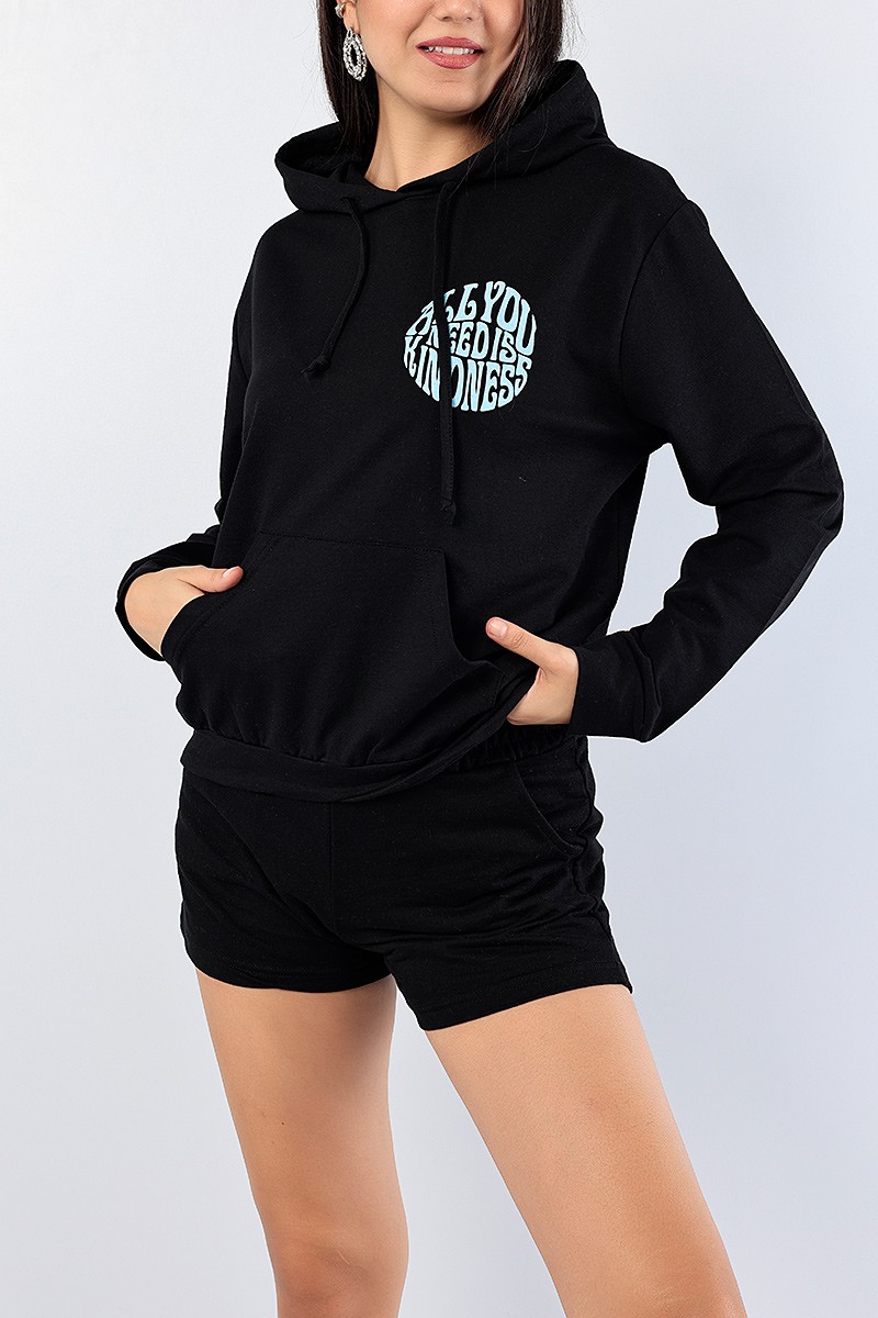 Siyah Sırt Baskılı Bayan Sweat 76194
