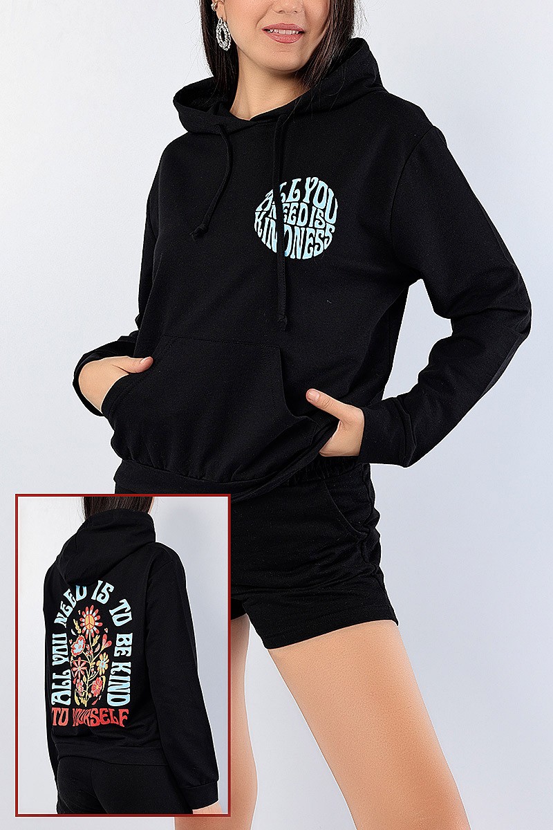 Siyah Sırt Baskılı Bayan Sweat 76194