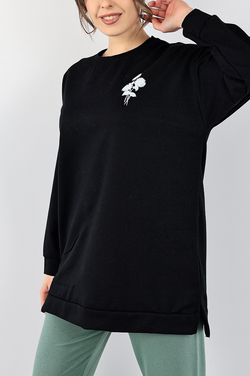 Siyah Sırt Baskılı Sweat Tunik 96574